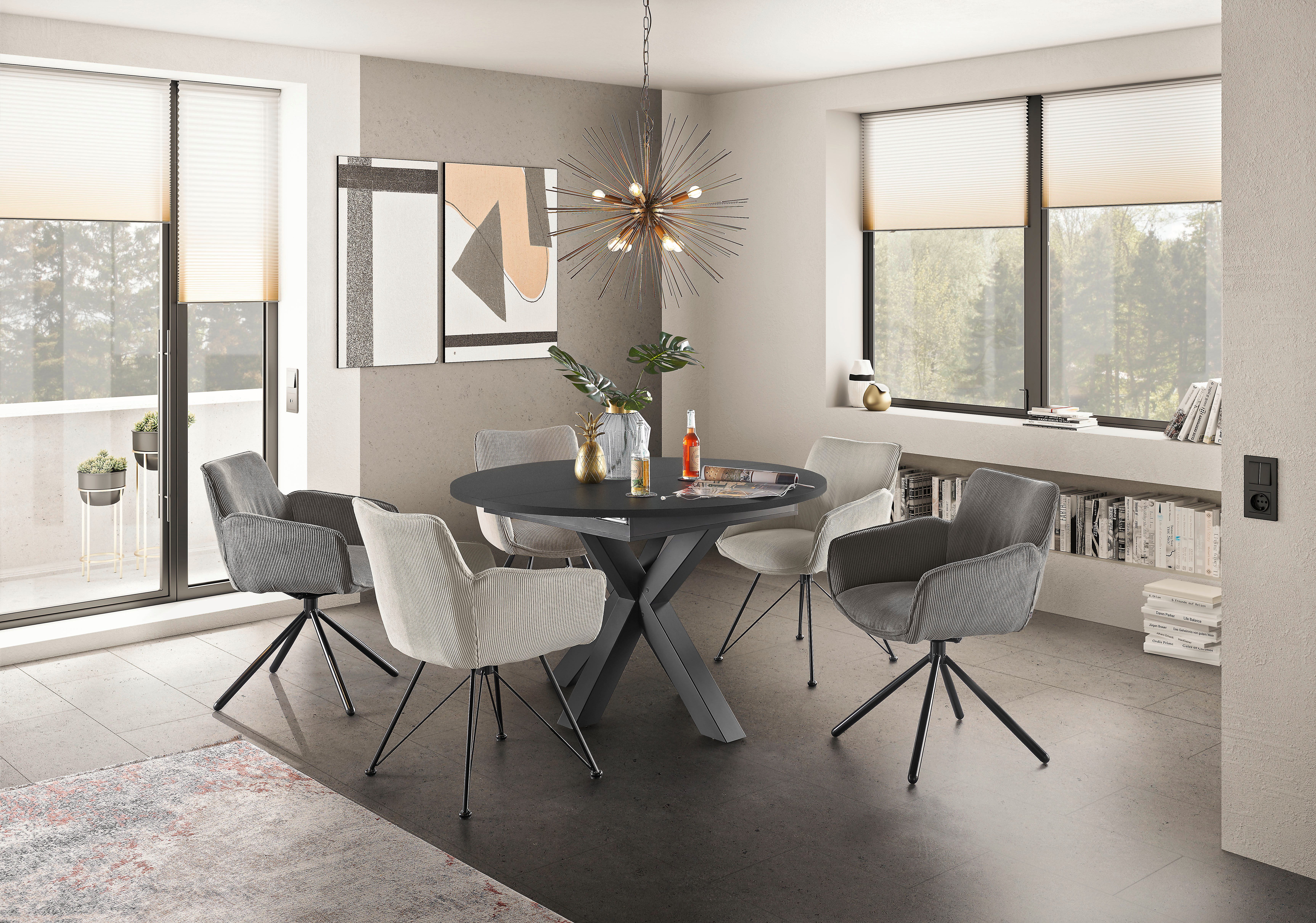 set one by Musterring Eettafel New Atlanta met ronde plaat, uitschuifbaar, stervoet, afmetingen ø130 cm (170x130 cm)