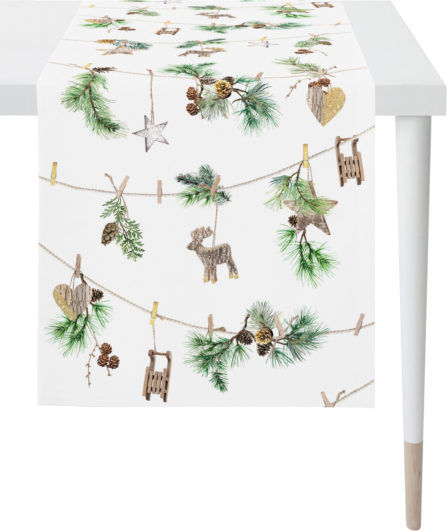 APELT Tafelloper 9532 WINTERWERELD, kerstversiering, kerst (1 stuk) tafelkleden wit