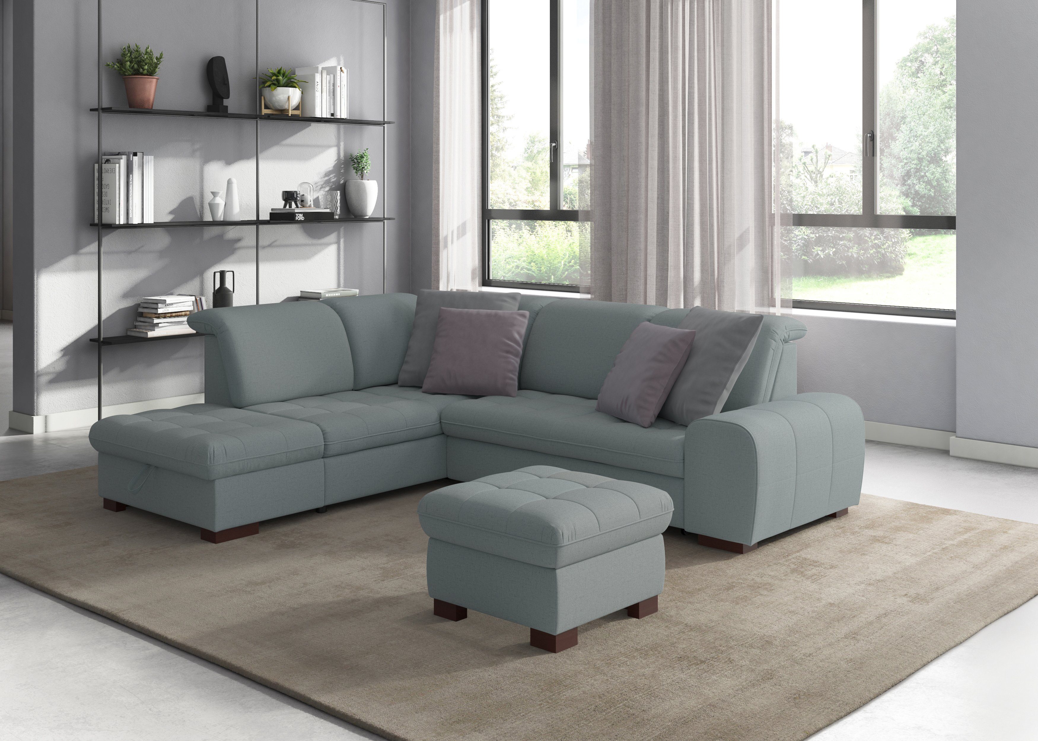 sit&more Hoekbank Luxor L-vorm naar keuze met slaapfunctie, bergruimte en verstelbare hoofdsteun blauw, hoekbanken, 259 cm