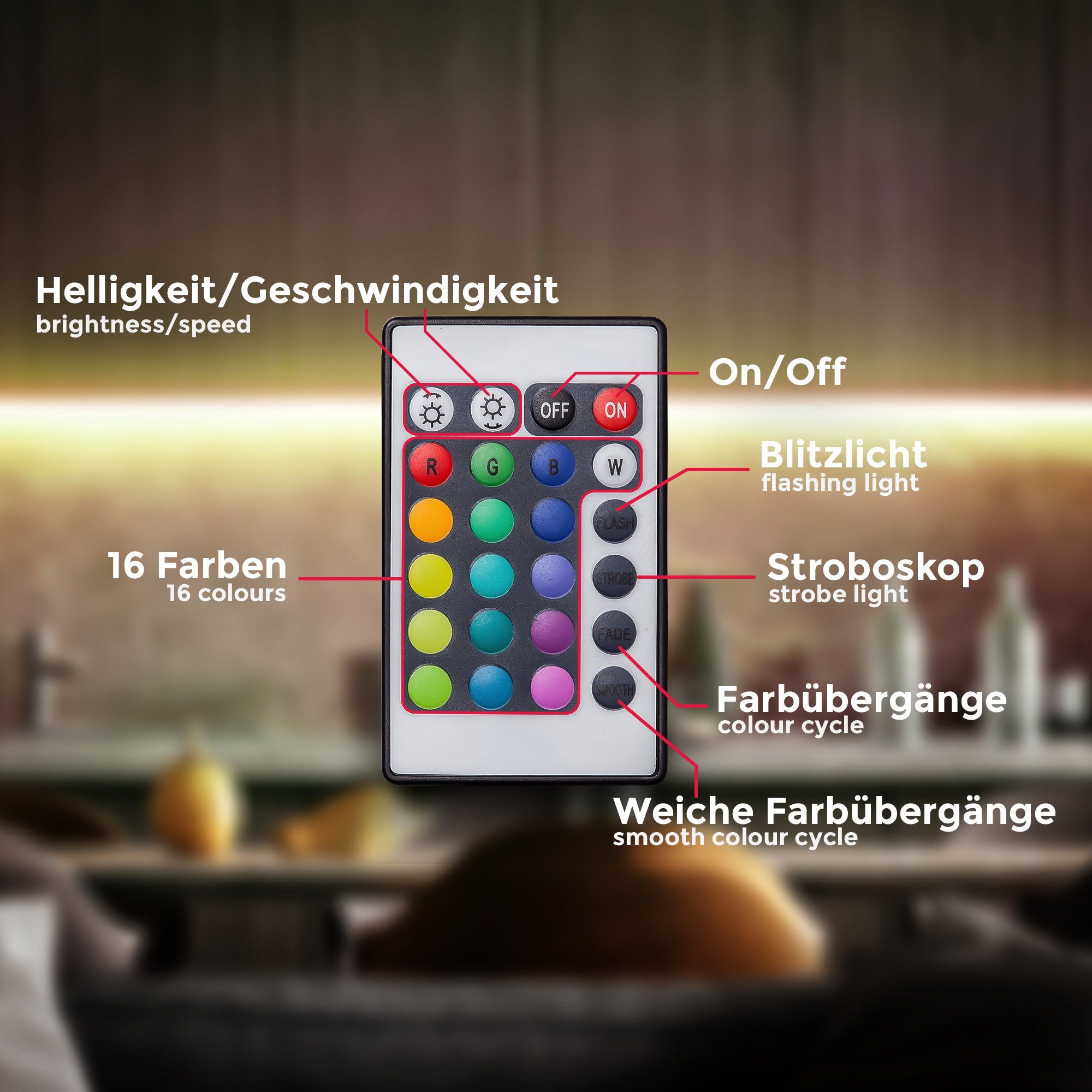 B.K.Licht Led-strip LED strip 3m, siliconen gecoat, RGB, afstandsbediening, zelfklevend