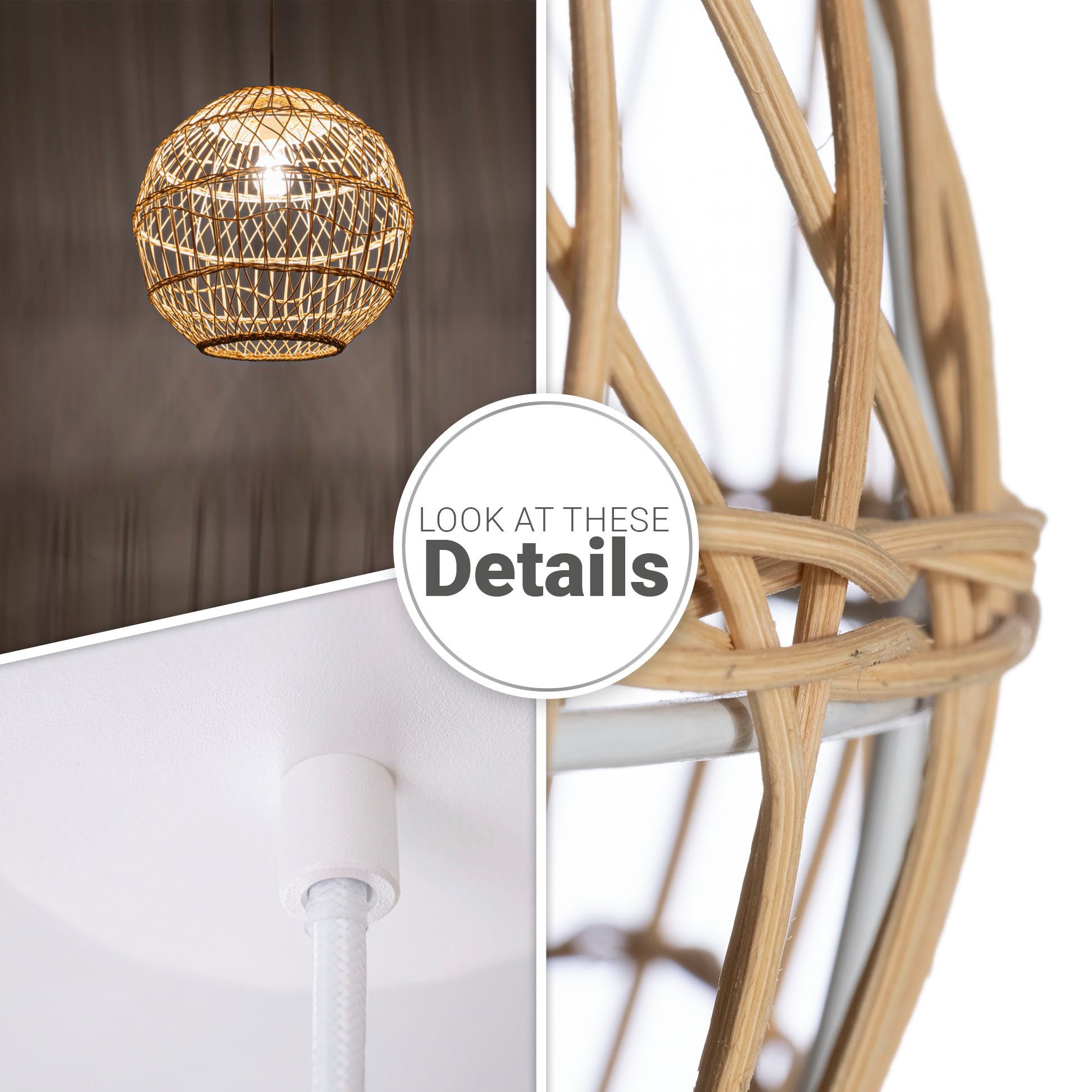 Paco Home Hanglamp Maite Rattan hanglamp mandlamp rond E27 Boho stijl modern woonkamer
