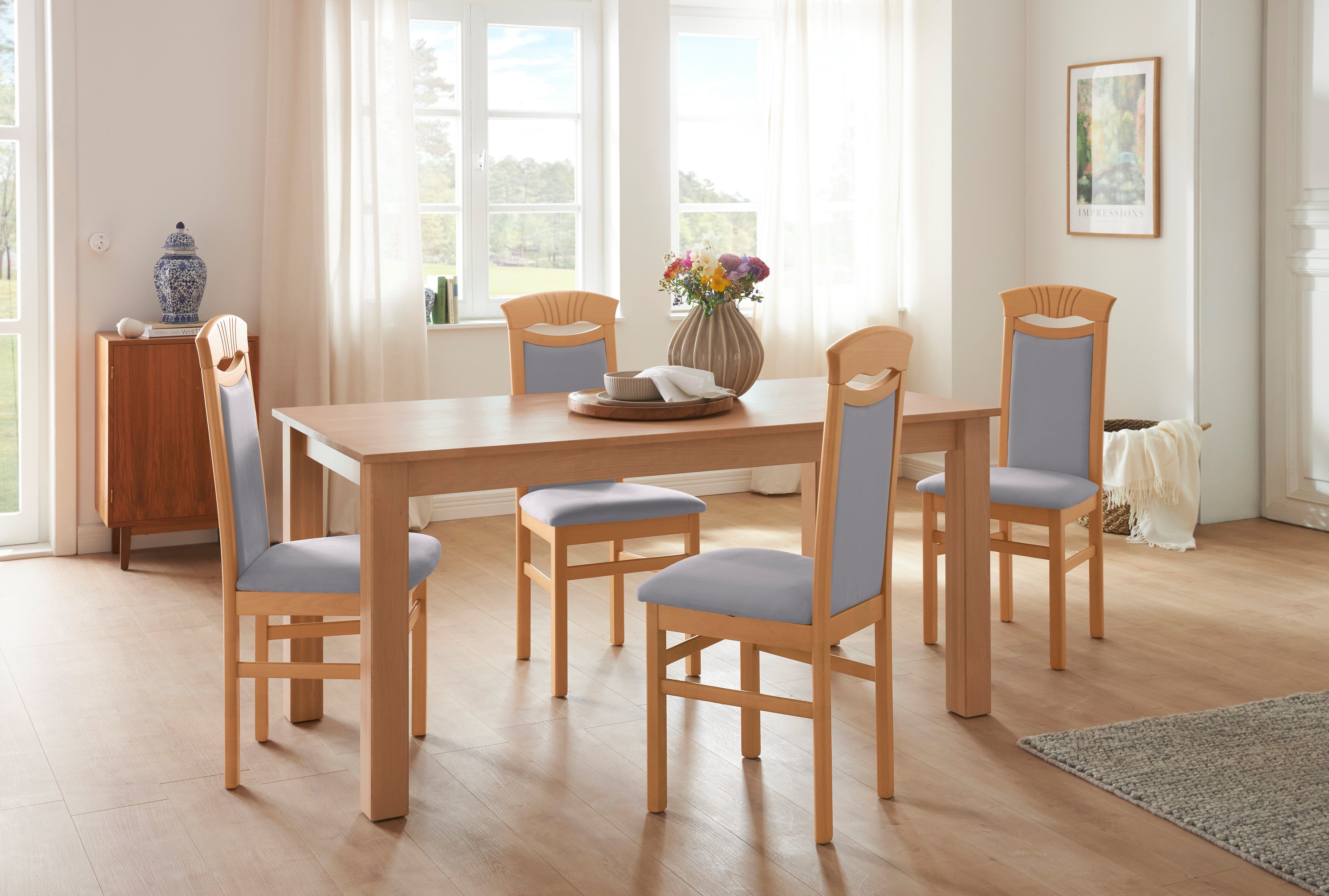 Home affaire Eetkamerstoel Franz slijtvast microvezel, onderstel beuken naturel of wit, houten stoel (set, 2 stuks)