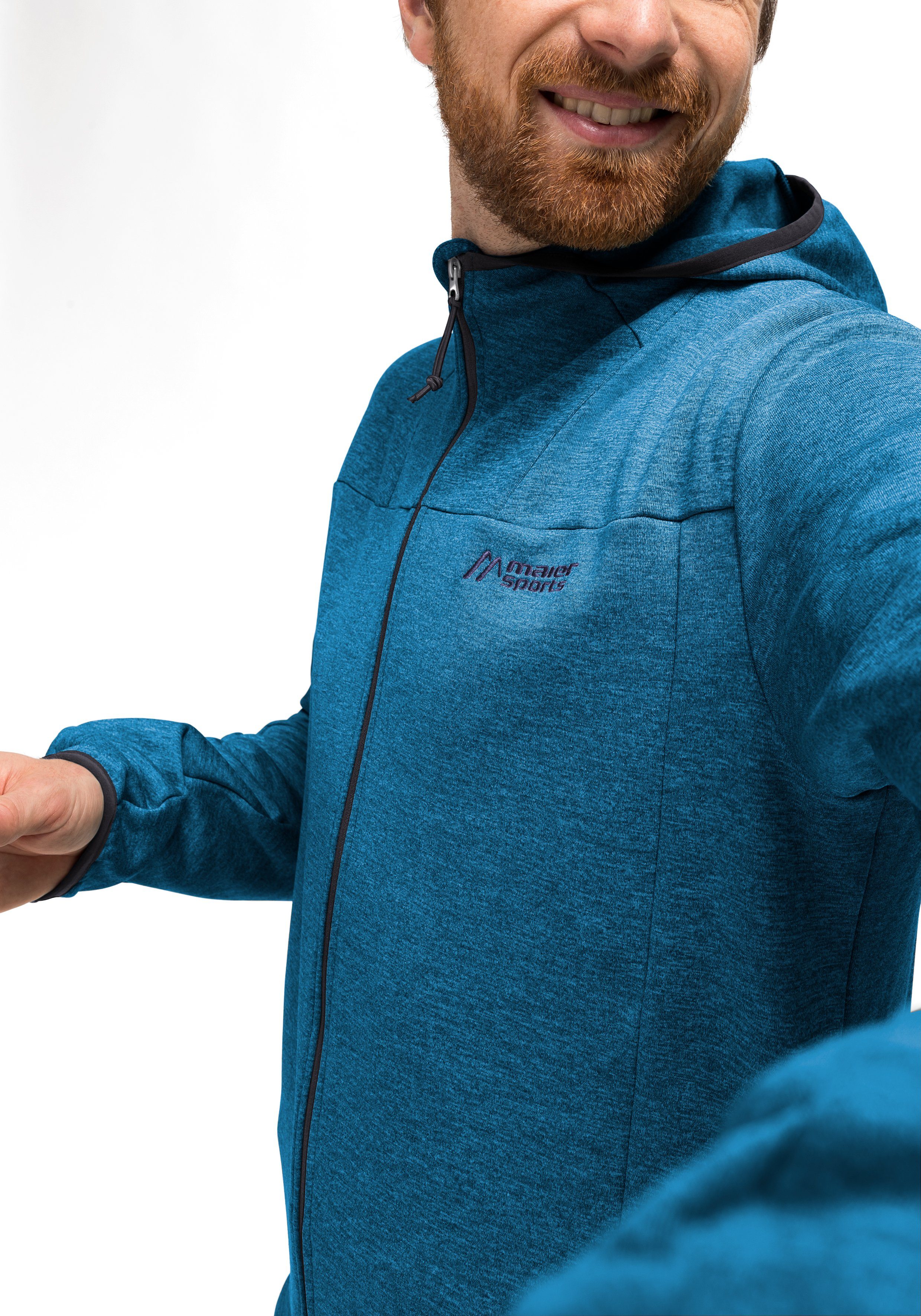 Maier Sports Fleecejack Fave M Heren fleece met verstelbare capuchon, ademende zip-hoodie