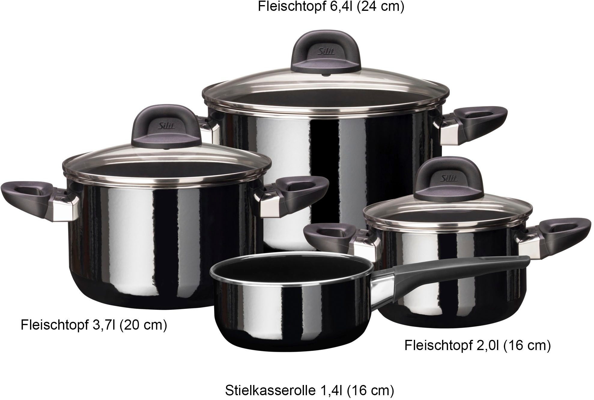 Silit Pannenset Modesto Line Black, inductiepannen vaatwasmachinebestendig (set, 7-delig)