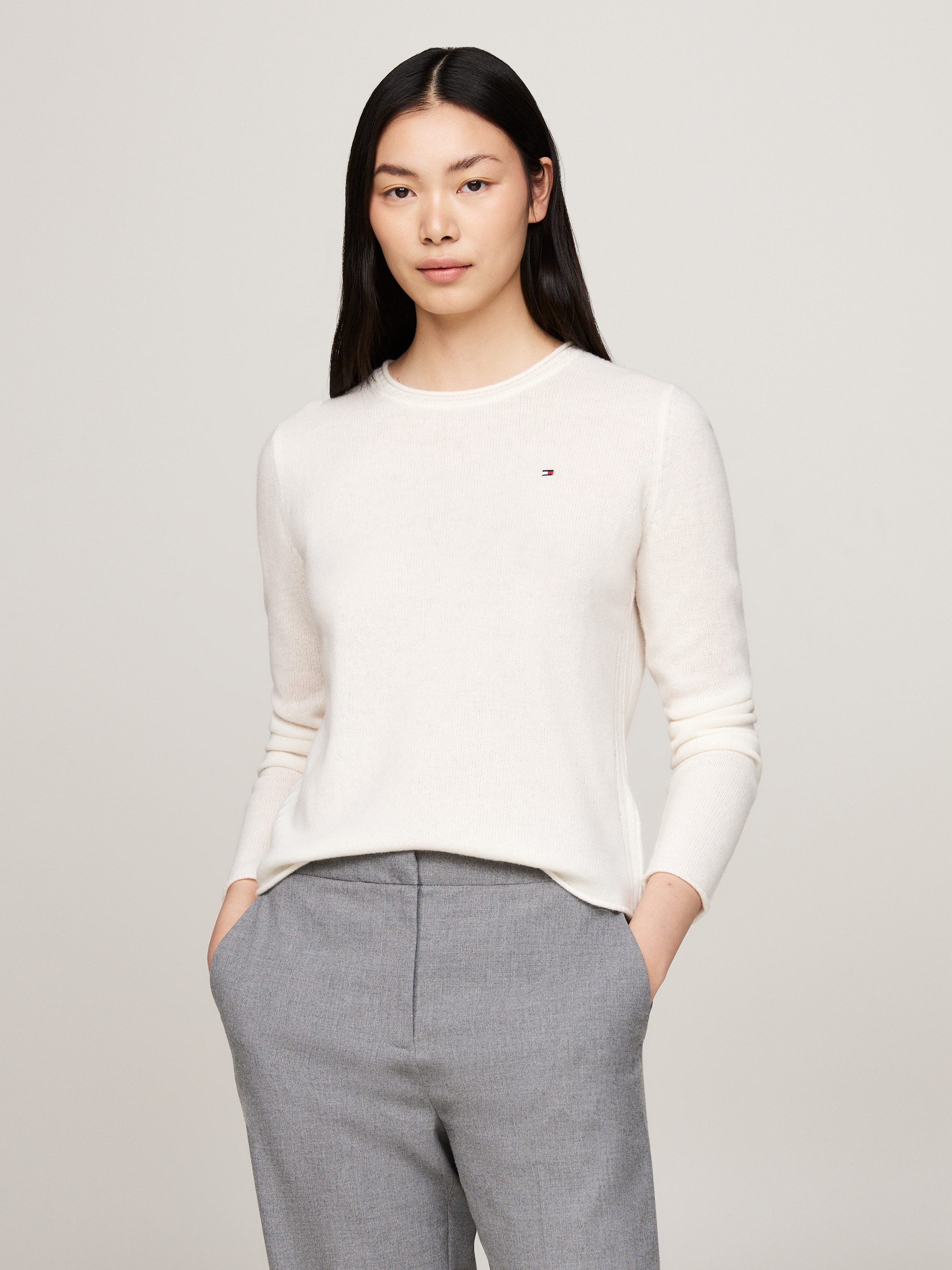 Tommy Hilfiger Gebreide trui SOFT WOOL C-NK SWEATER met logoborduring, van 100% wol