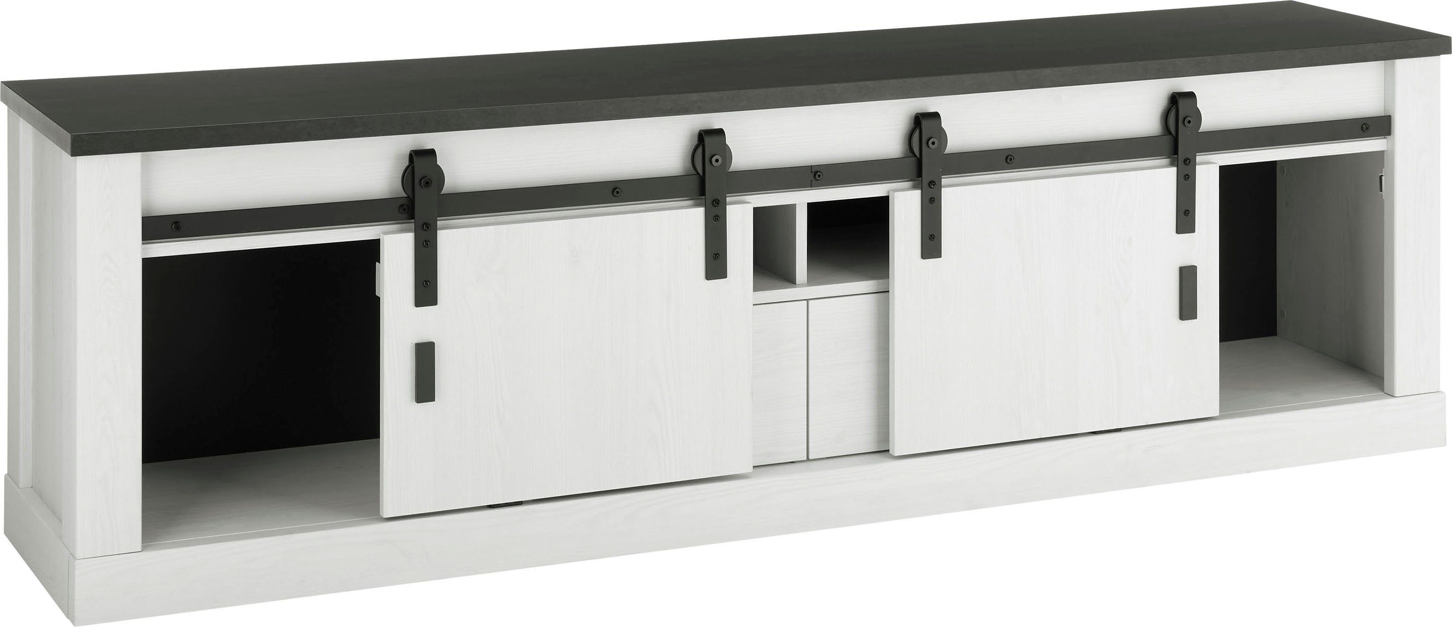 Home affaire Tv-meubel Sherwood modern houtdecor, met schuurdeurbeslag van metaal, breedte 201 cm