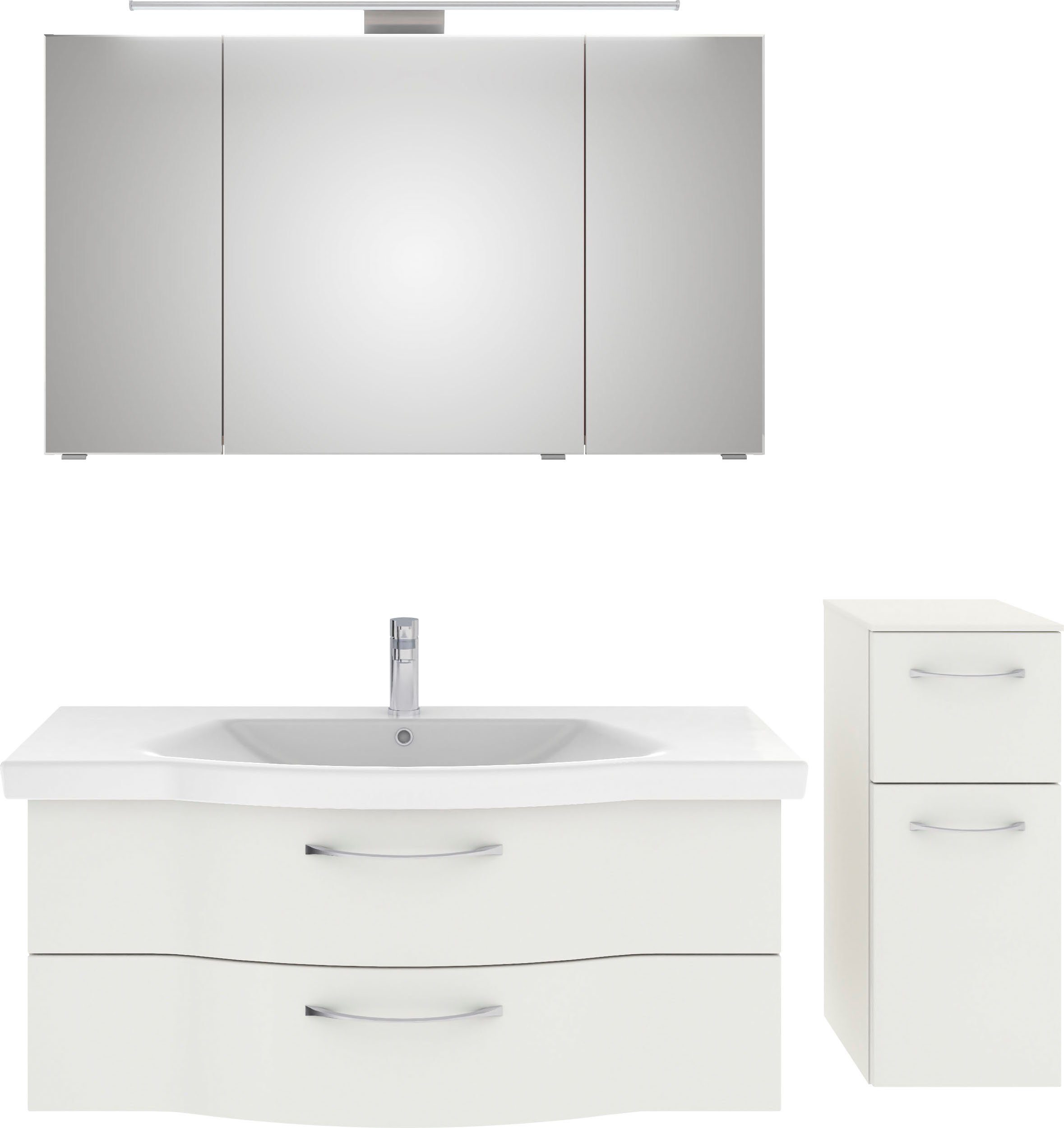 Saphir Badkamerserie 6005 sprint 3-delig, keramiek-wastafelonderkast met led-spiegelkast Onderkast, inclusief deurdemper, 4 deuren, 3 laden,