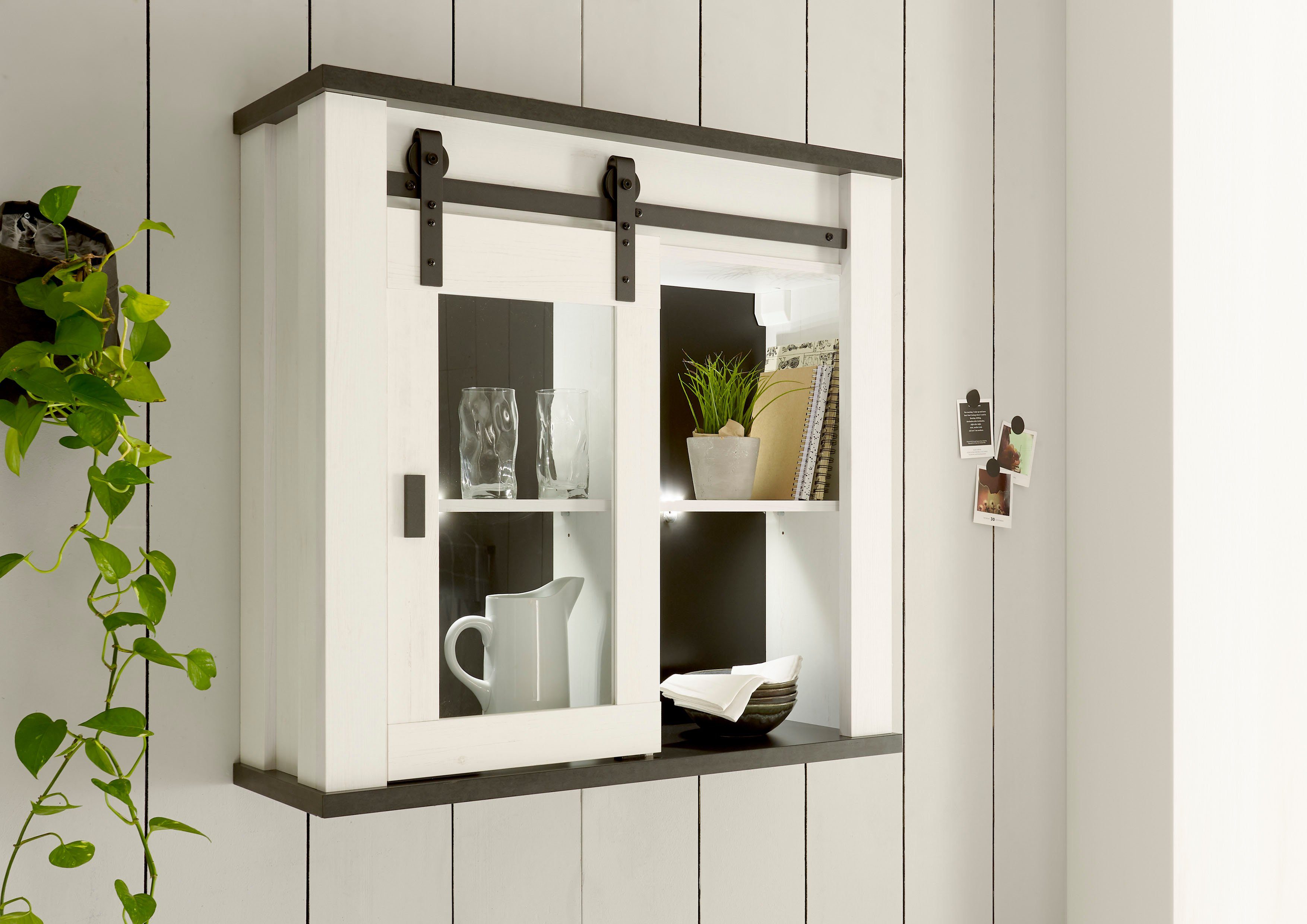 Home affaire Hangend kastje Sherwood met schuurdeurbeslag van metaal, hoogte 90 cm