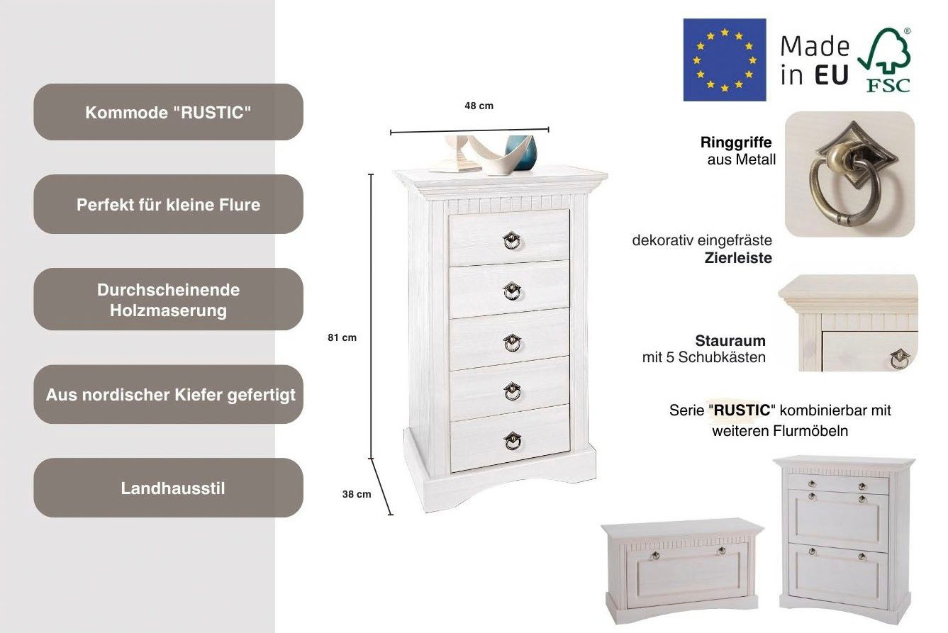 Home affaire Kast Rustiek Breedte 48 cm, van massief grenen, FSC®-gecertificeerd