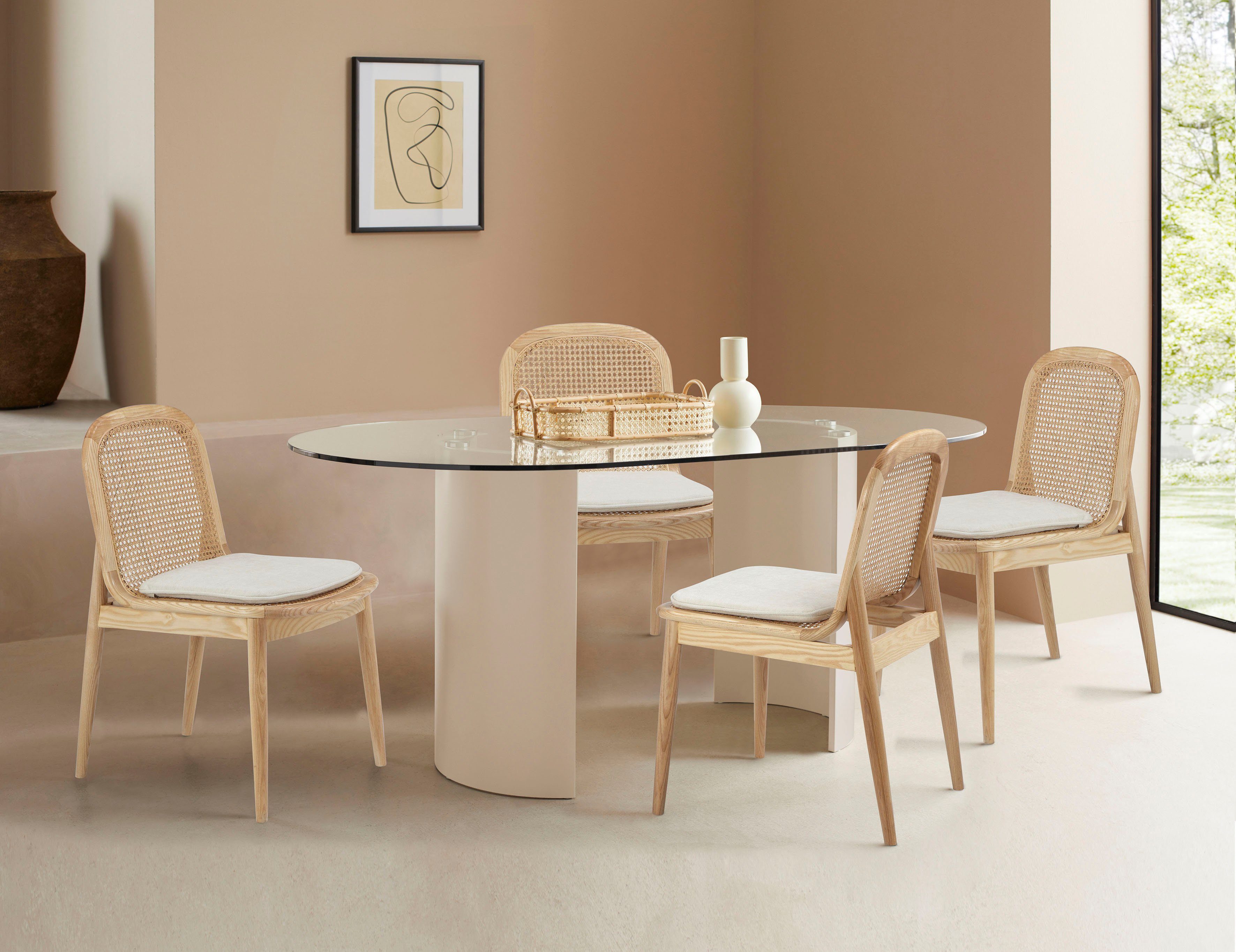 LeGer Home by Lena Gercke Eetkamerstoel 214LINASTUHL Polstertstoel met frame en poten van massief essenhout (set)