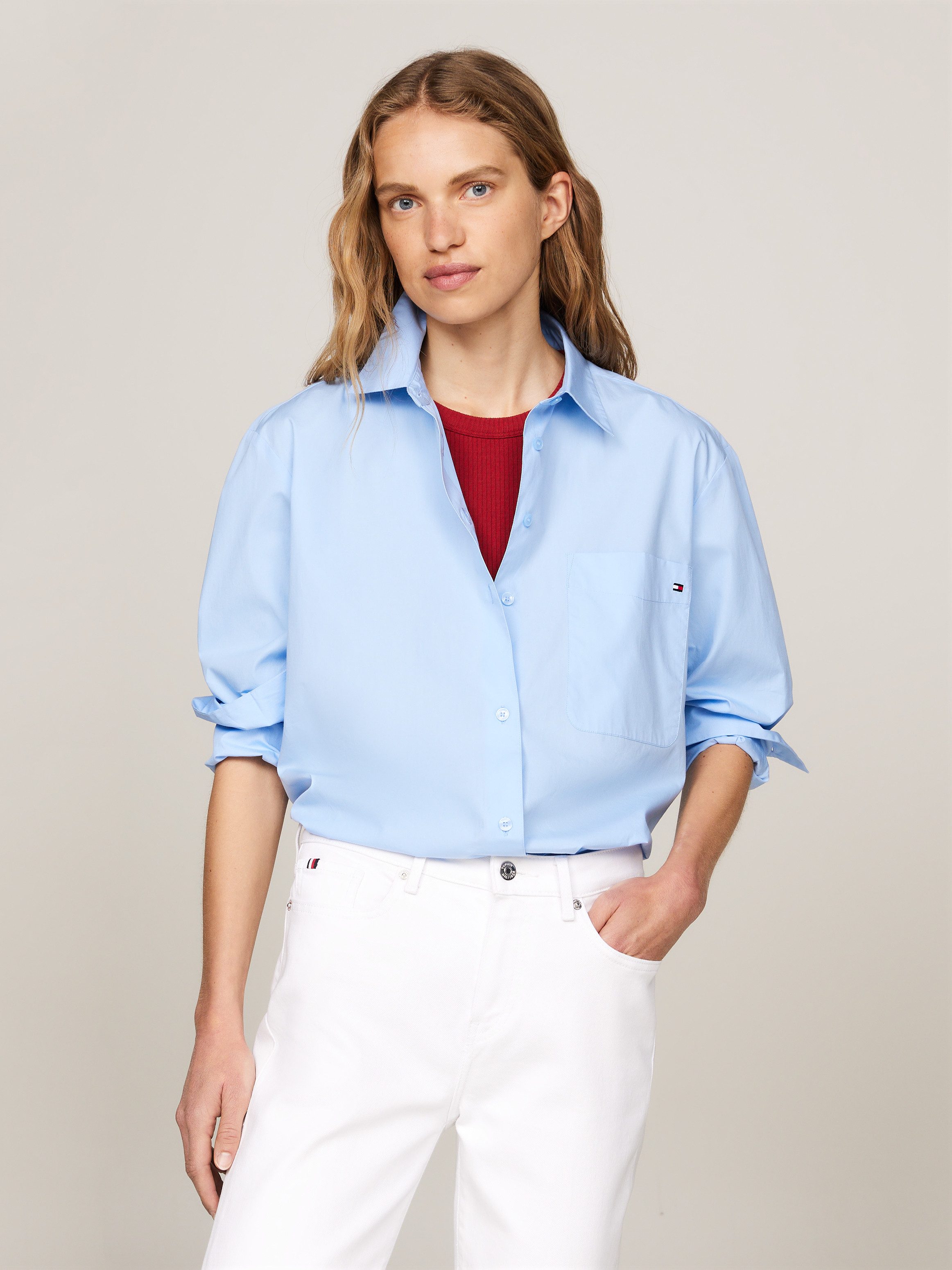 Tommy Hilfiger Overhemdblouse SOLID COTTON EASY FIT SHIRT