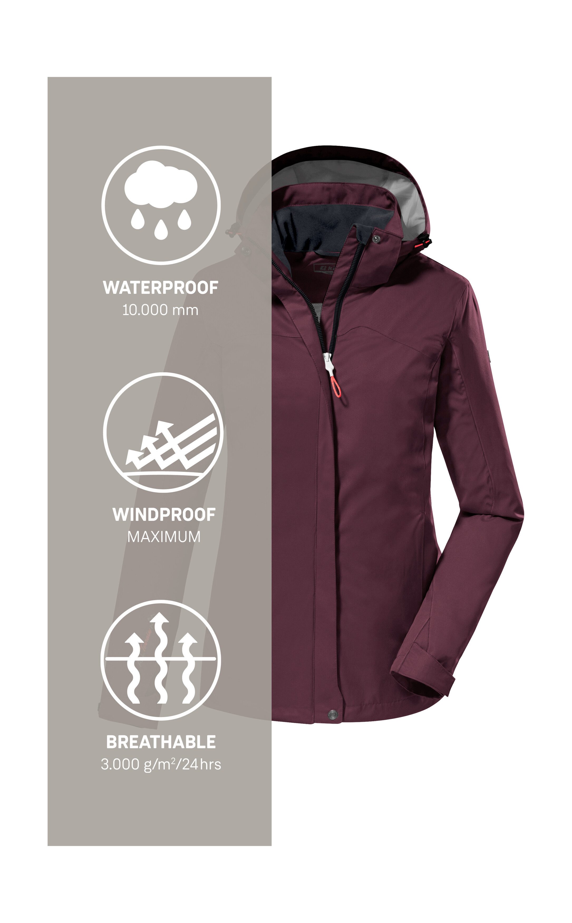 Killtec Outdoorjack KOS 133 WMN JCKT Water- en winddichte damesjack met afneembare capuchon, PFAS-vrij