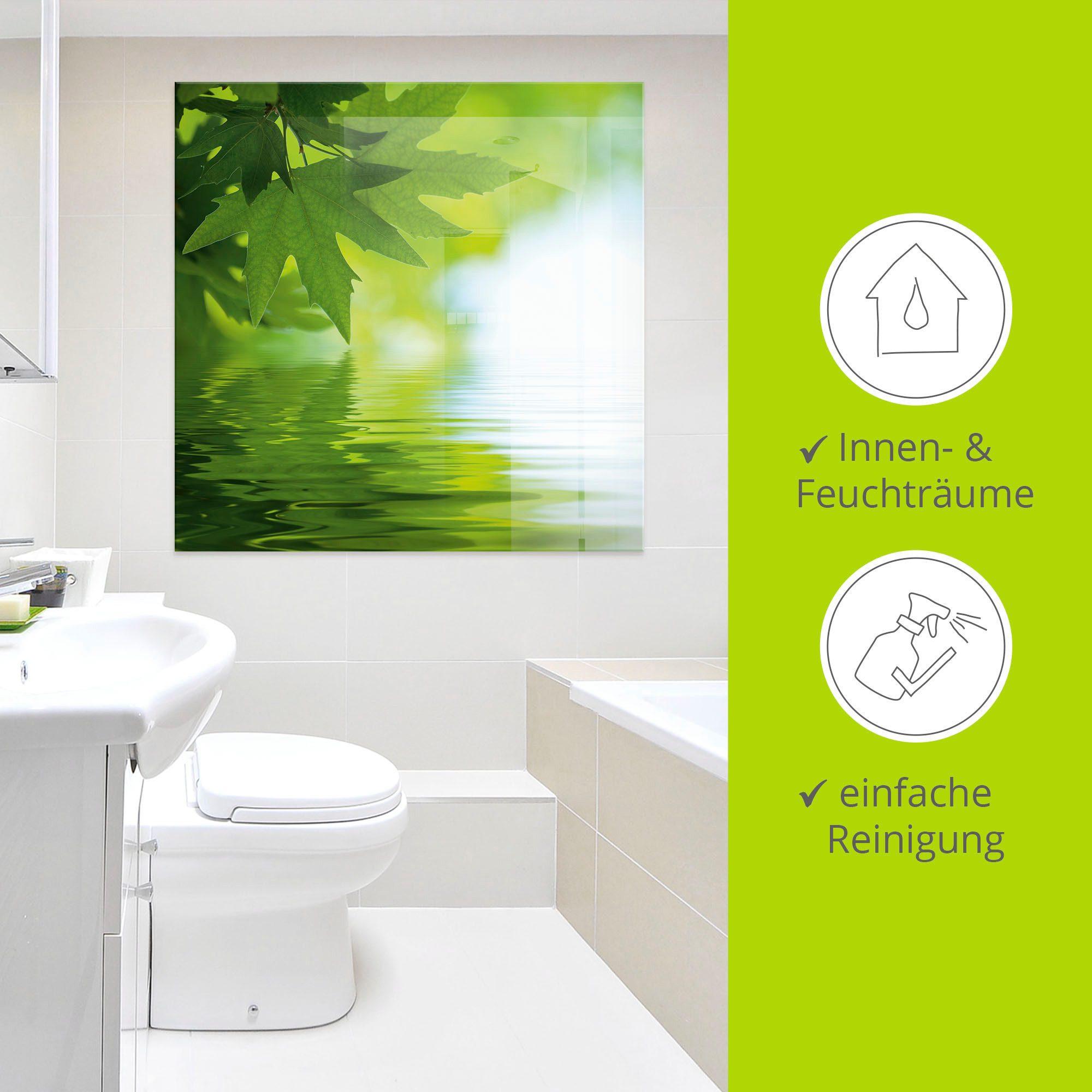 Artland Print op glas Groene blaadjes reflecteren in het water