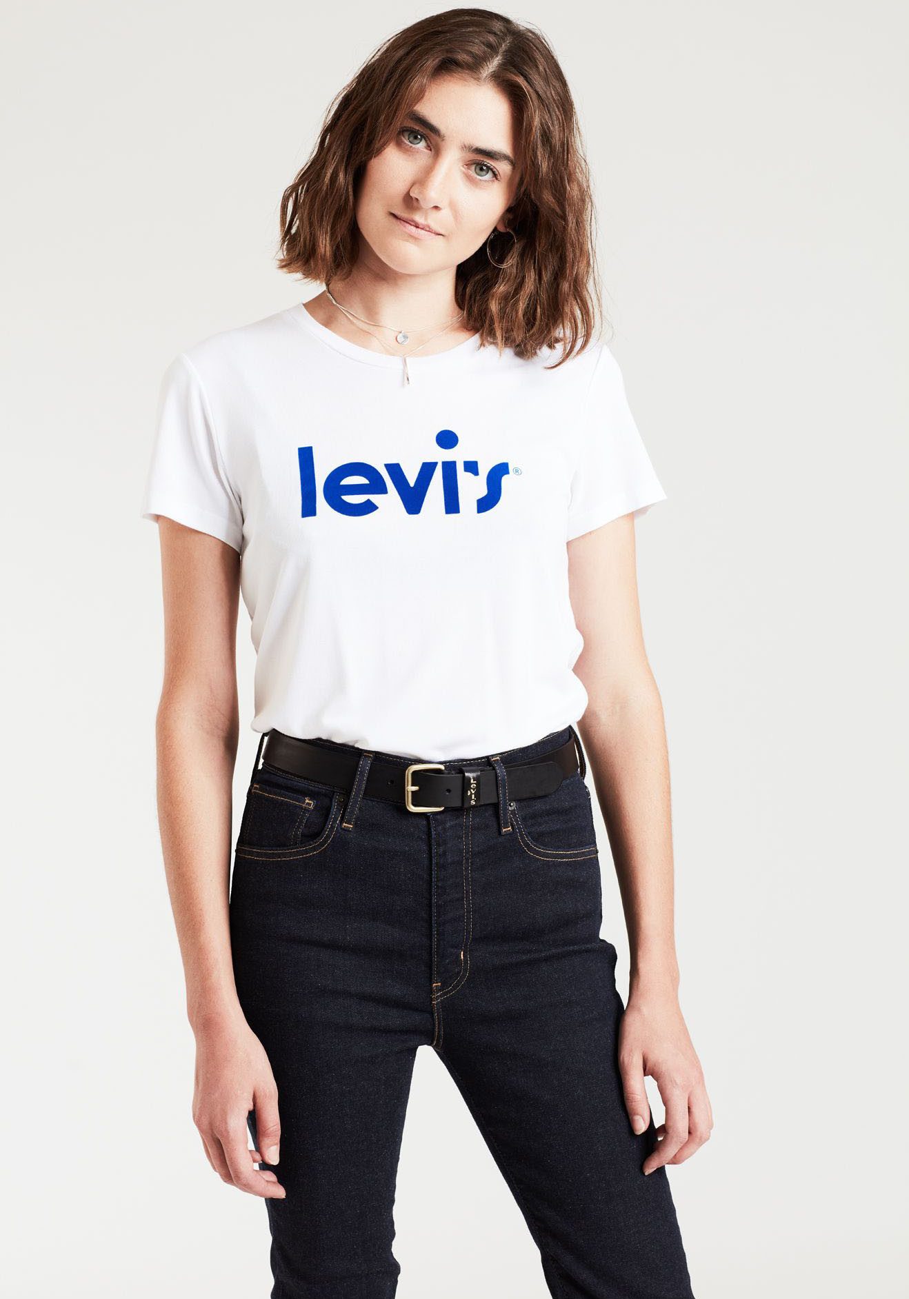 Levi's® Leren riem Calypso met vierkante sluiting en gouden afwerking