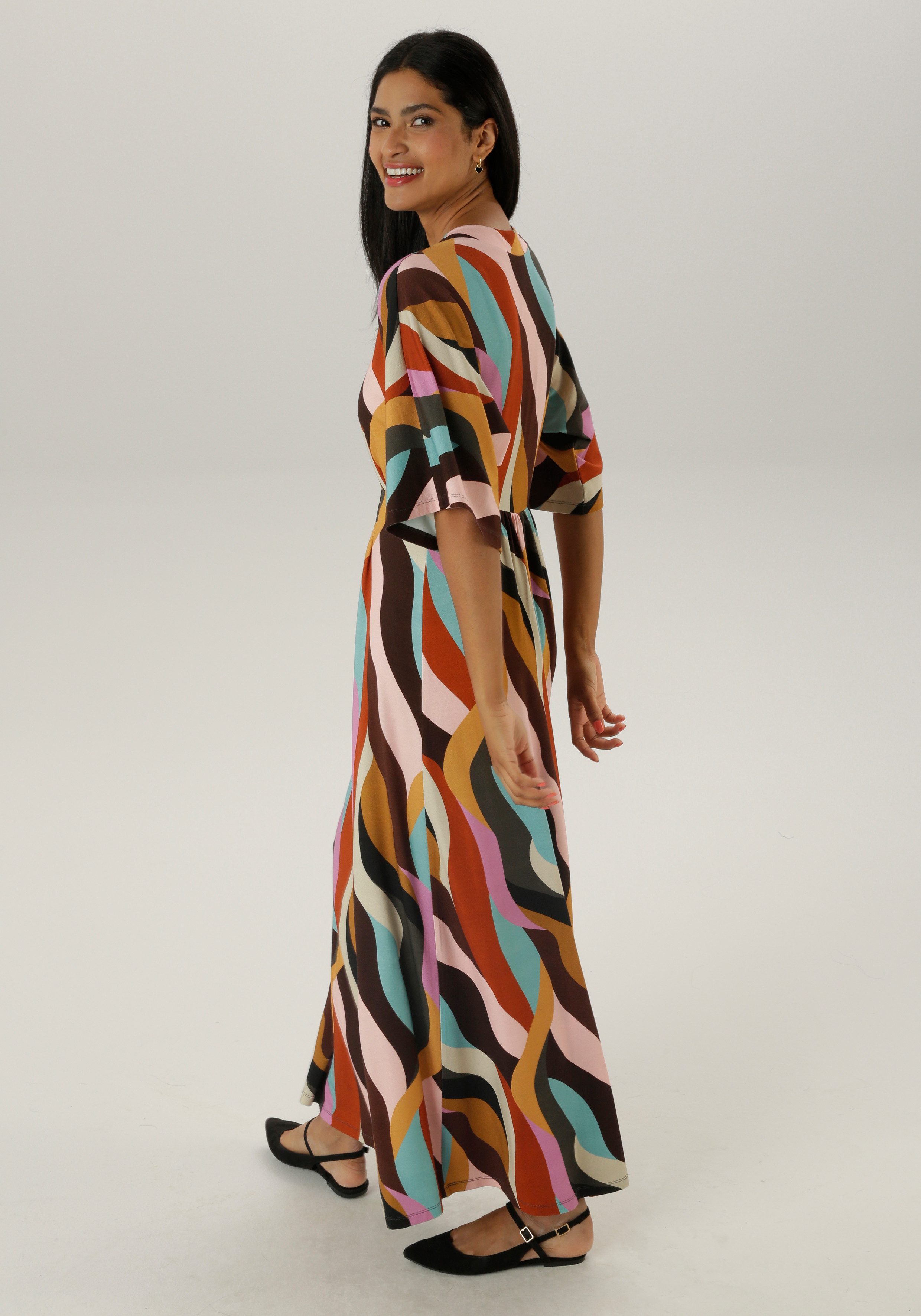 Aniston SELECTED Maxi-jurk met wijde 3 4-mouwen