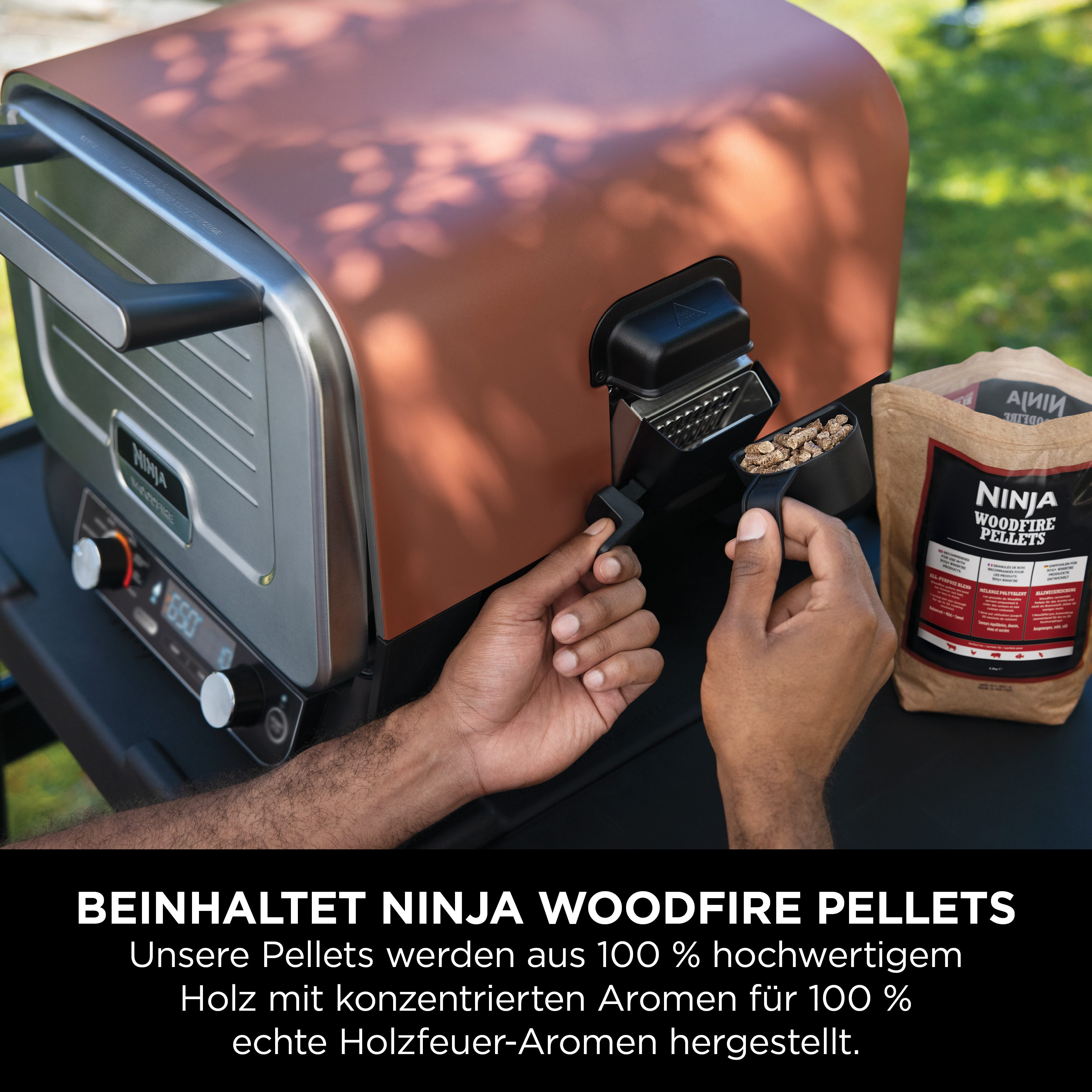 NINJA Multifunctionele oven OO101EU, Elektrische Outdoor pizzaoven en roker, 8-in-1: Pizza Bakken, Max Roast, grillen, bakken/roosteren, roken, drogen & warmhouden