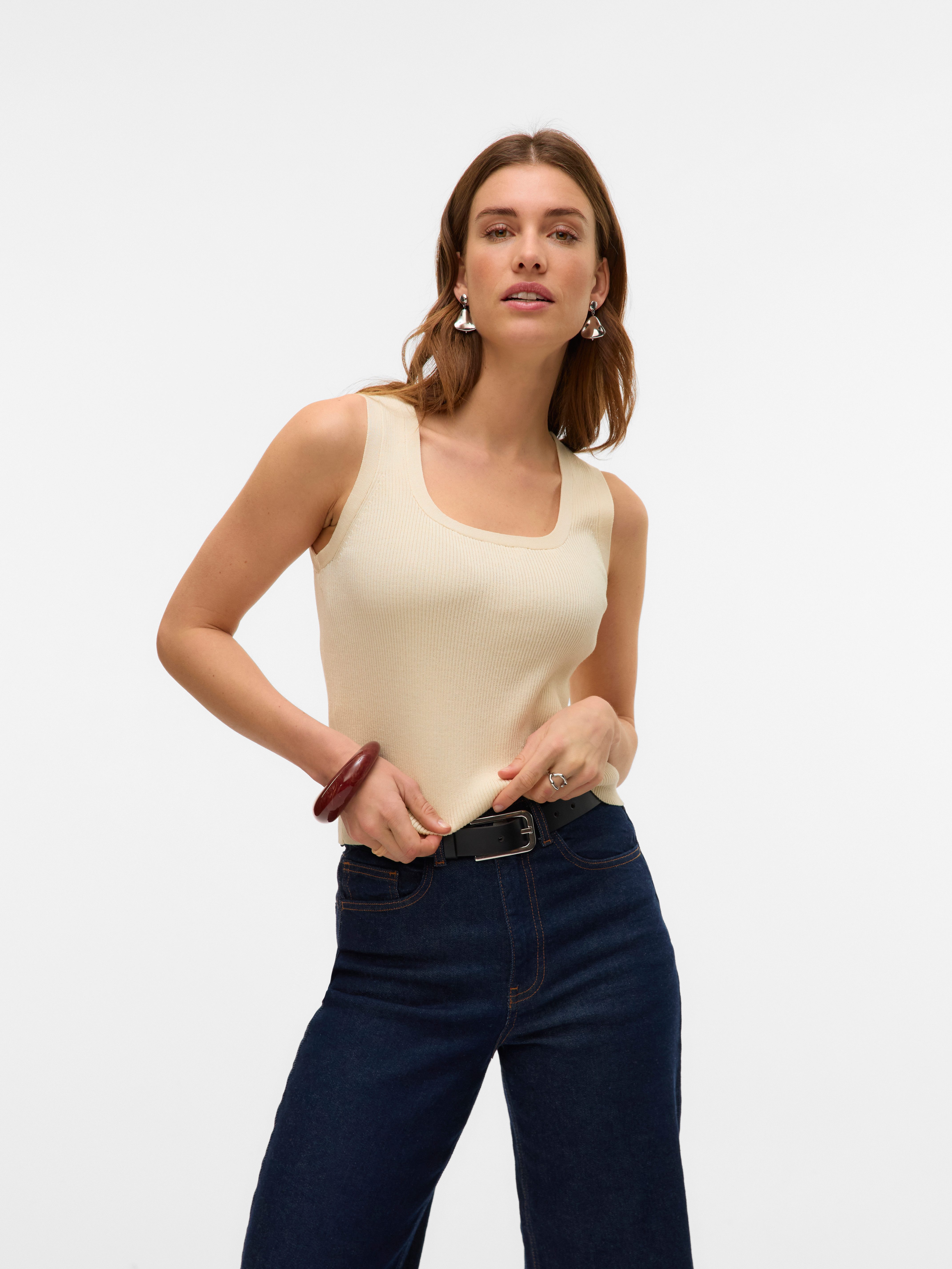 Vero Moda Gebreide top VMPOPPY SL SQUARE NECK TOP VMA NOOS