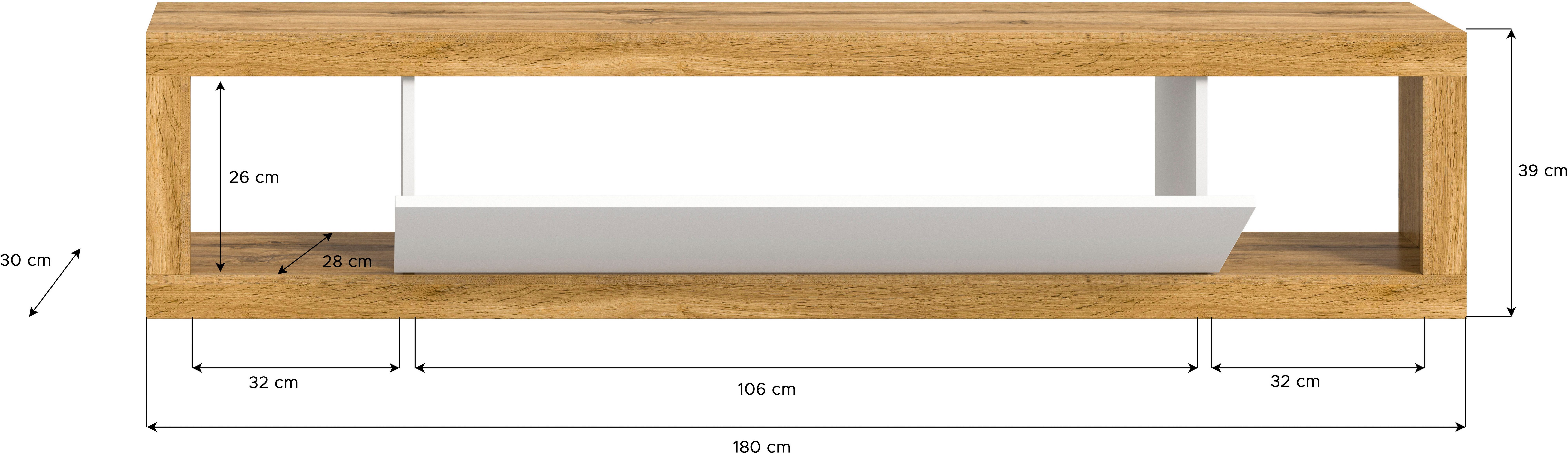 INOSIGN Tv-meubel Trinity, Breedte 180 cm, staand en hangend, 1 klep, 2 open vakken, greeploze fronten, tv-meubel, tv-kast, hangkast