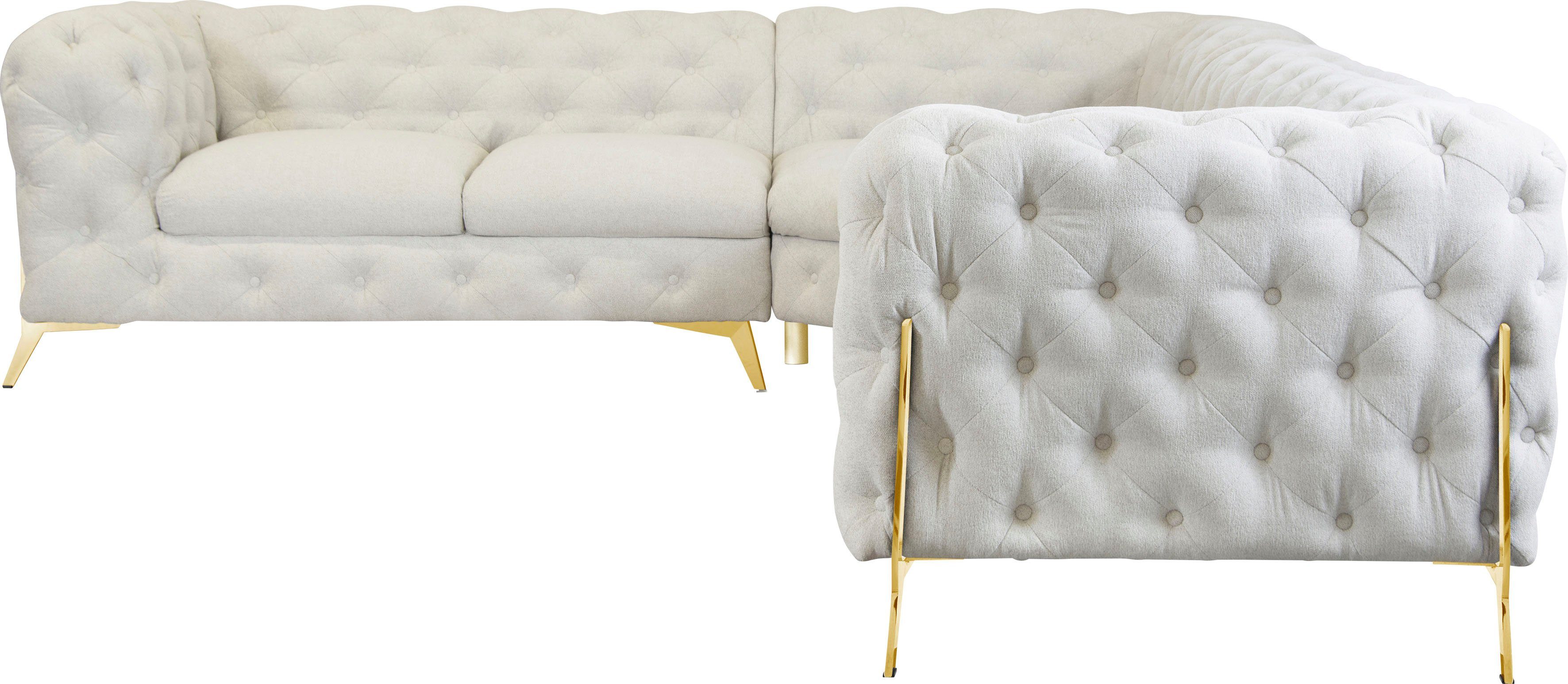 Leonique Chesterfield-bank Amaury L-vorm grote hoekbank, chesterfield-look, breedte 323 cm, kleur van de poten ter keuze
