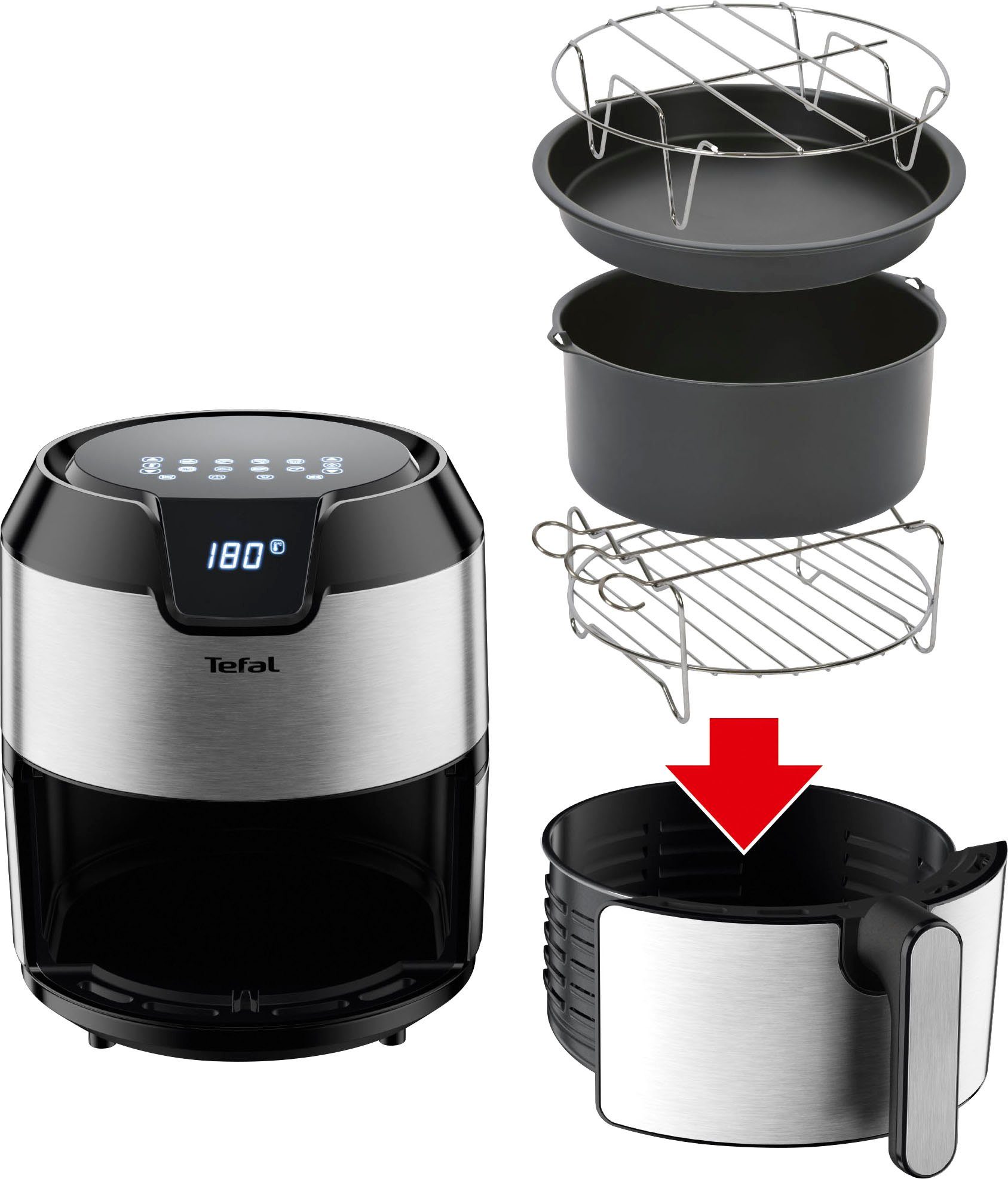 Tefal Airfryer EY401D.HERO Easy Fry Deluxe met accessoires, capaciteit 1,4 kg, 8 automatische programma's