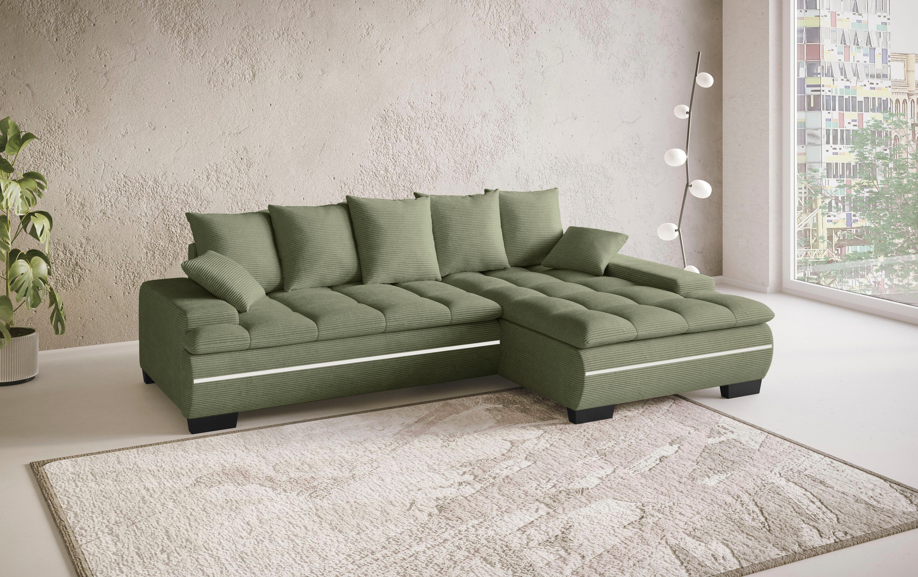 Mr. Couch Hoekbank Haiti II, L-vorm RGB-LED verlichting, koudschuim, optioneel met bed, bedlade