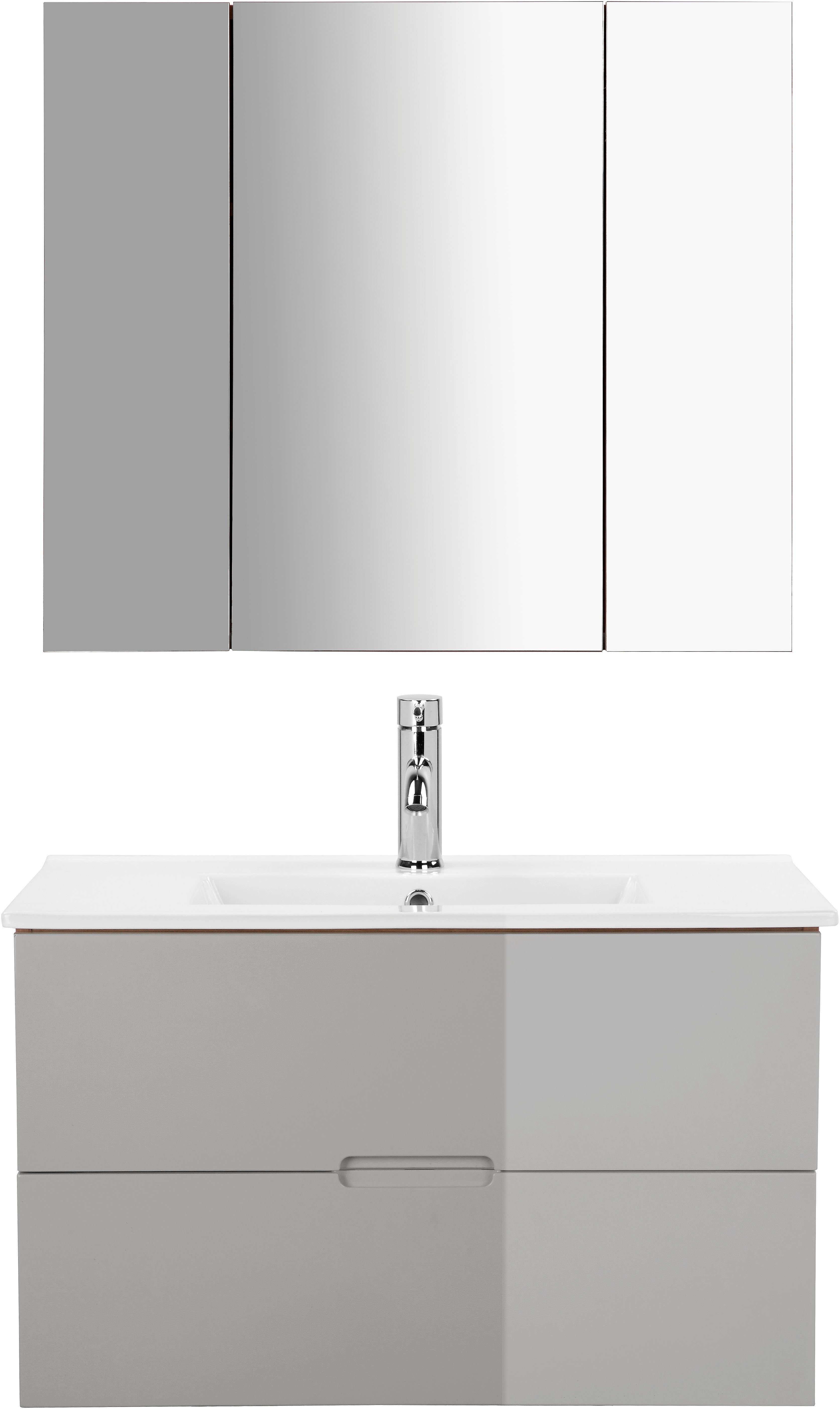 welltime Badkamerserie Lund badkamermeubelset badkamerkast badkamerset Wastafelonderkast, spiegelkast en bekken breedte 80 cm (complete set, 3-delig)