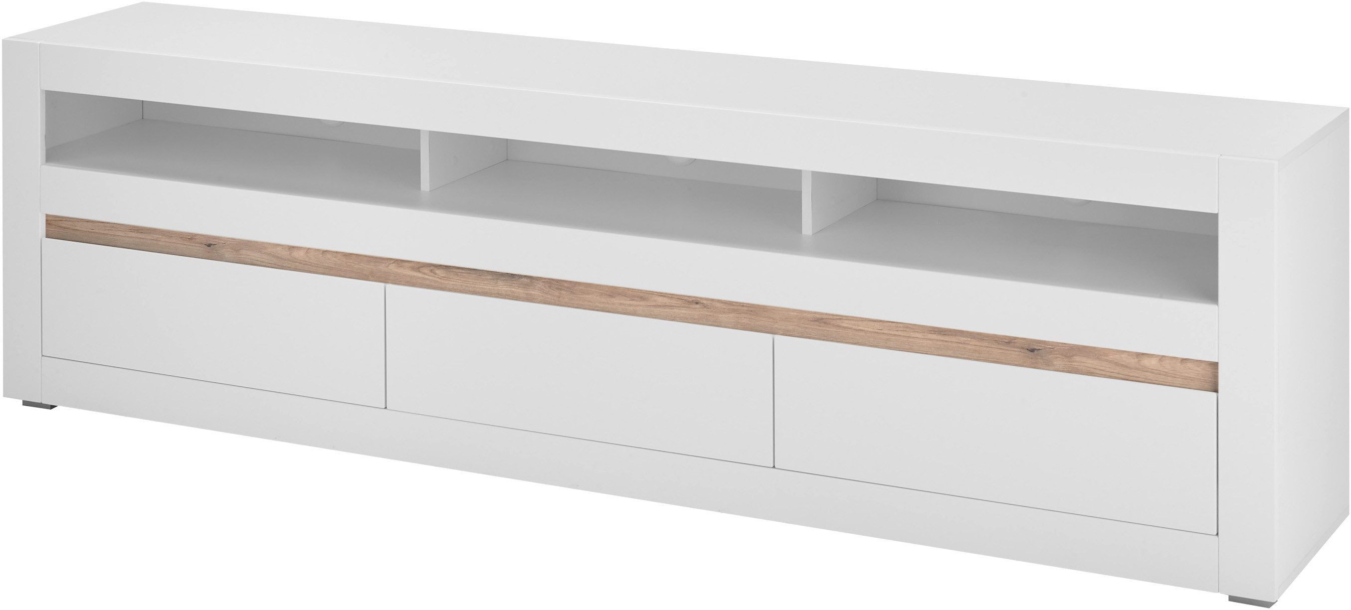 INOSIGN Tv-meubel Chester, moderne TV-kast, Ladekast met opbergruimte, Mat Wit vervangbare afdekking in grepline, tijdloos design, 217 cm breed (1 stuk)