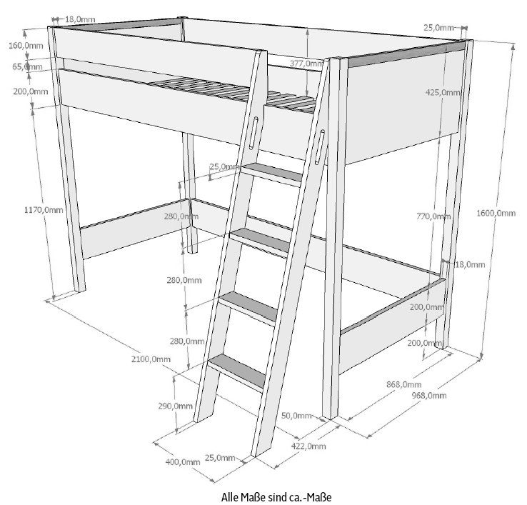 Vipack Hoogslaper Londen met melamine-oppervlak en rolbodem