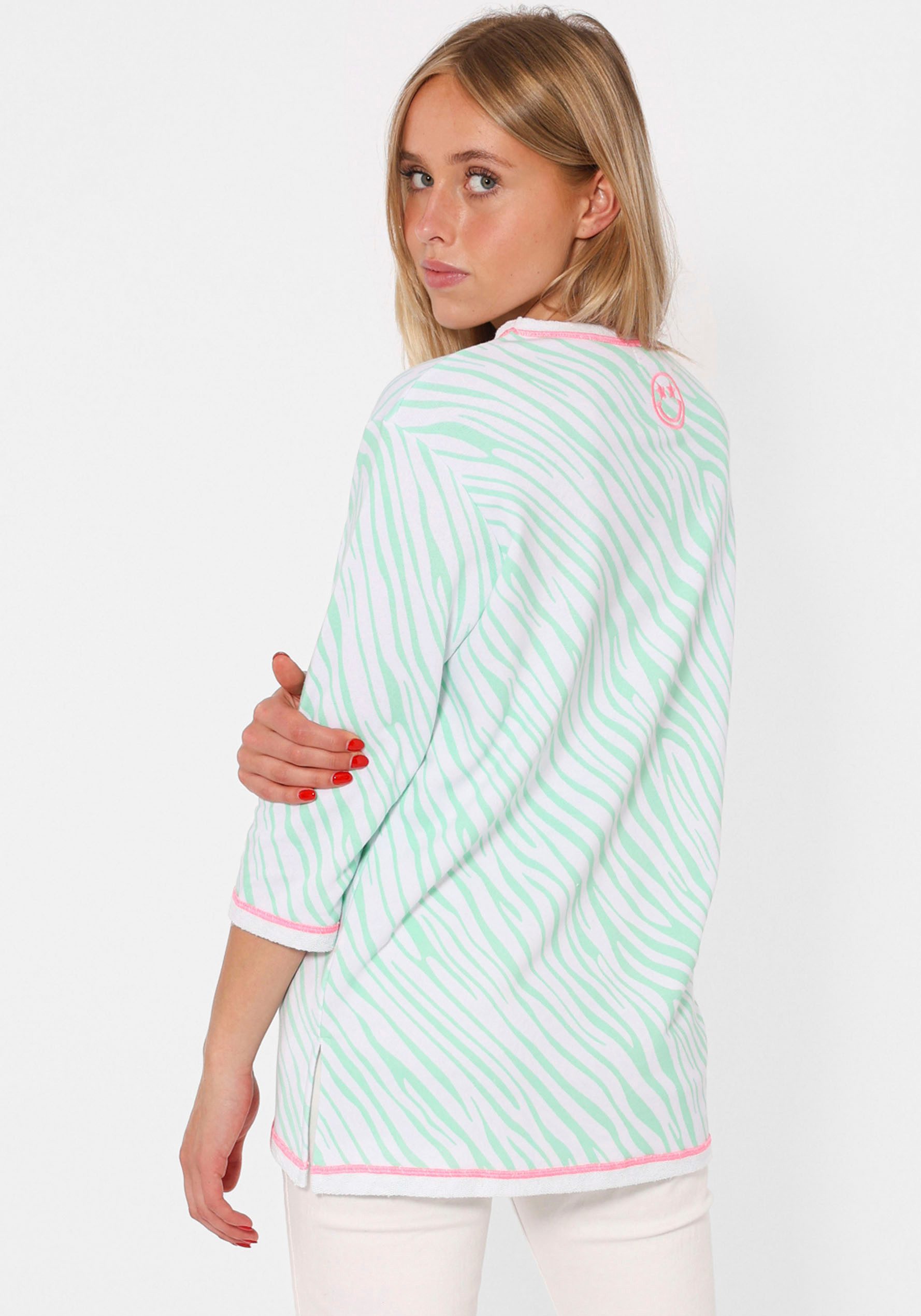 Zwillingsherz Shirt met lange mouwen SMILE Happiness met zebrapatroon en frontmotief, met 3/4 mouw