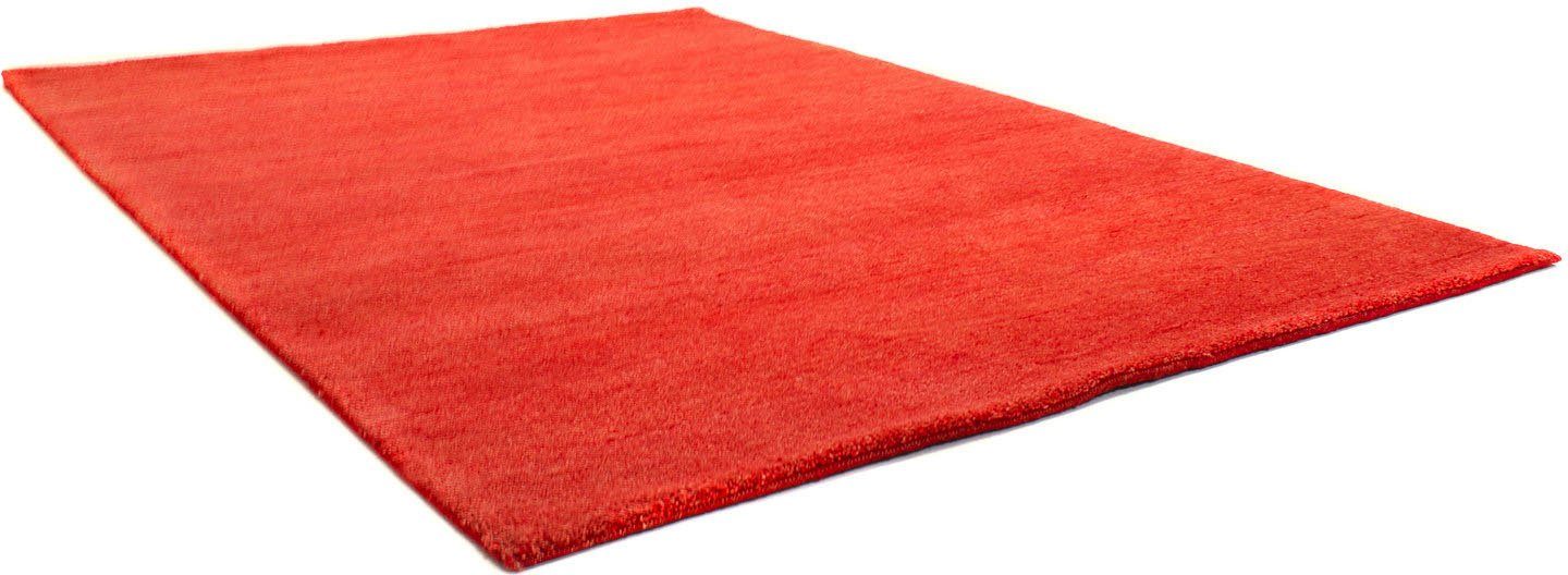 morgenland Wollen kleed GABBEH FEIN FLOWY zuiver scheerwol, uni, woonkamer wollen vloerkleden maat 300 cm x 400 cm x 19 mm rood