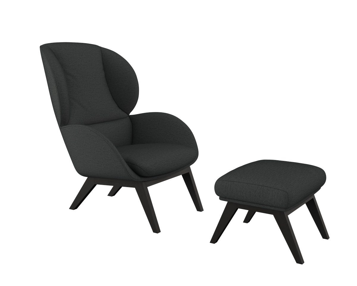FLEXLUX Oorfauteuil Adria designstoel, loungestoel, Stijl & comfort, organische vorm, zwarte houten voet fauteuils grijs