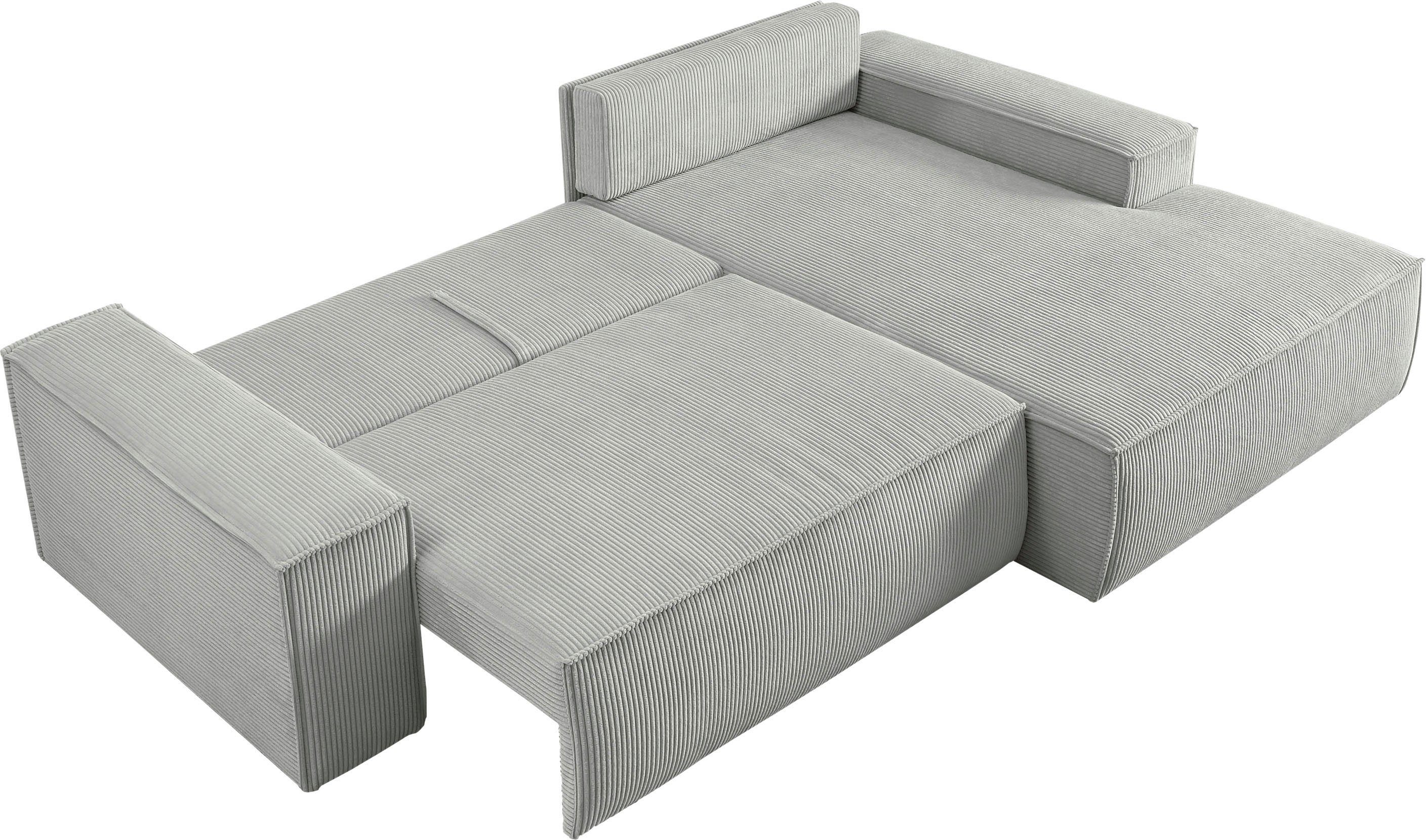 Home affaire Hoekbank SHERWOOD bedbank 267 cm, L-model, Slaapfunctie met bedlade (210x136 cm), cord, vintage, fluweel
