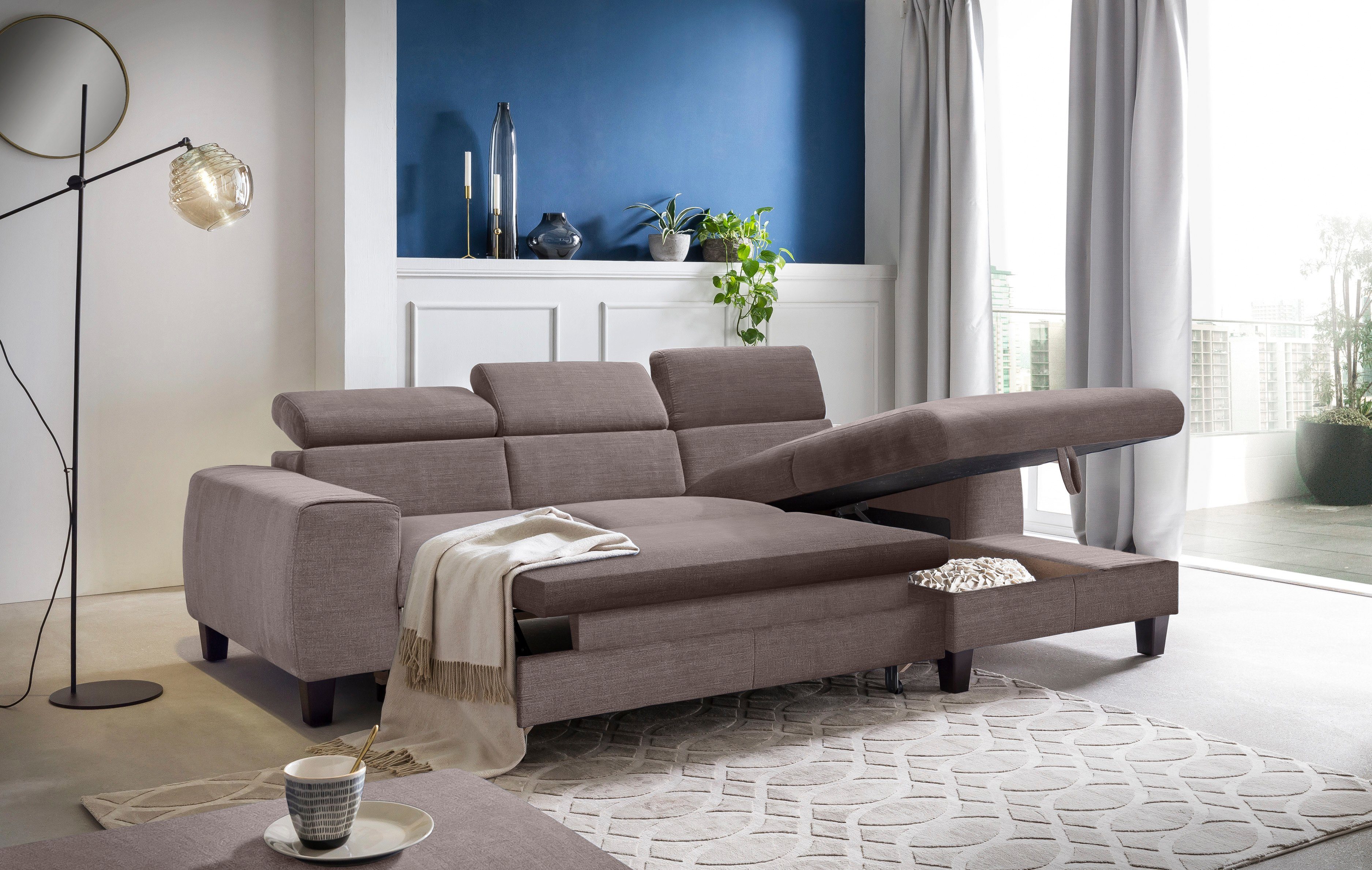 COTTA Hoekbank Morven L-vorm met hoofdeindeverstelling keuze met bedfunctie, bedlade & draadloze oplader