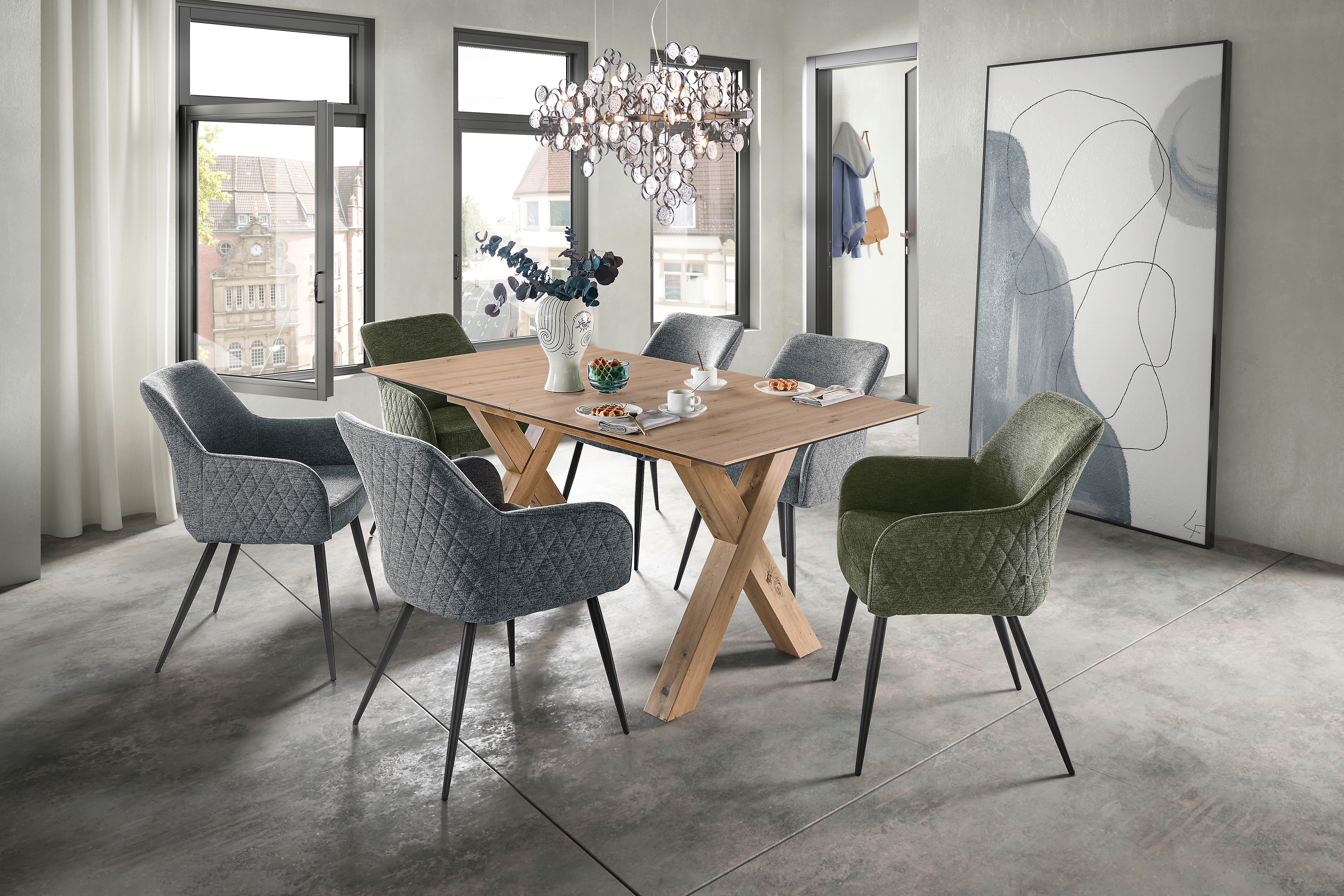 set one by Musterring Eettafel New Atlanta Rechthoekig blad met Zwitserse rand, uitschuifbaar, onderstel in X-vorm