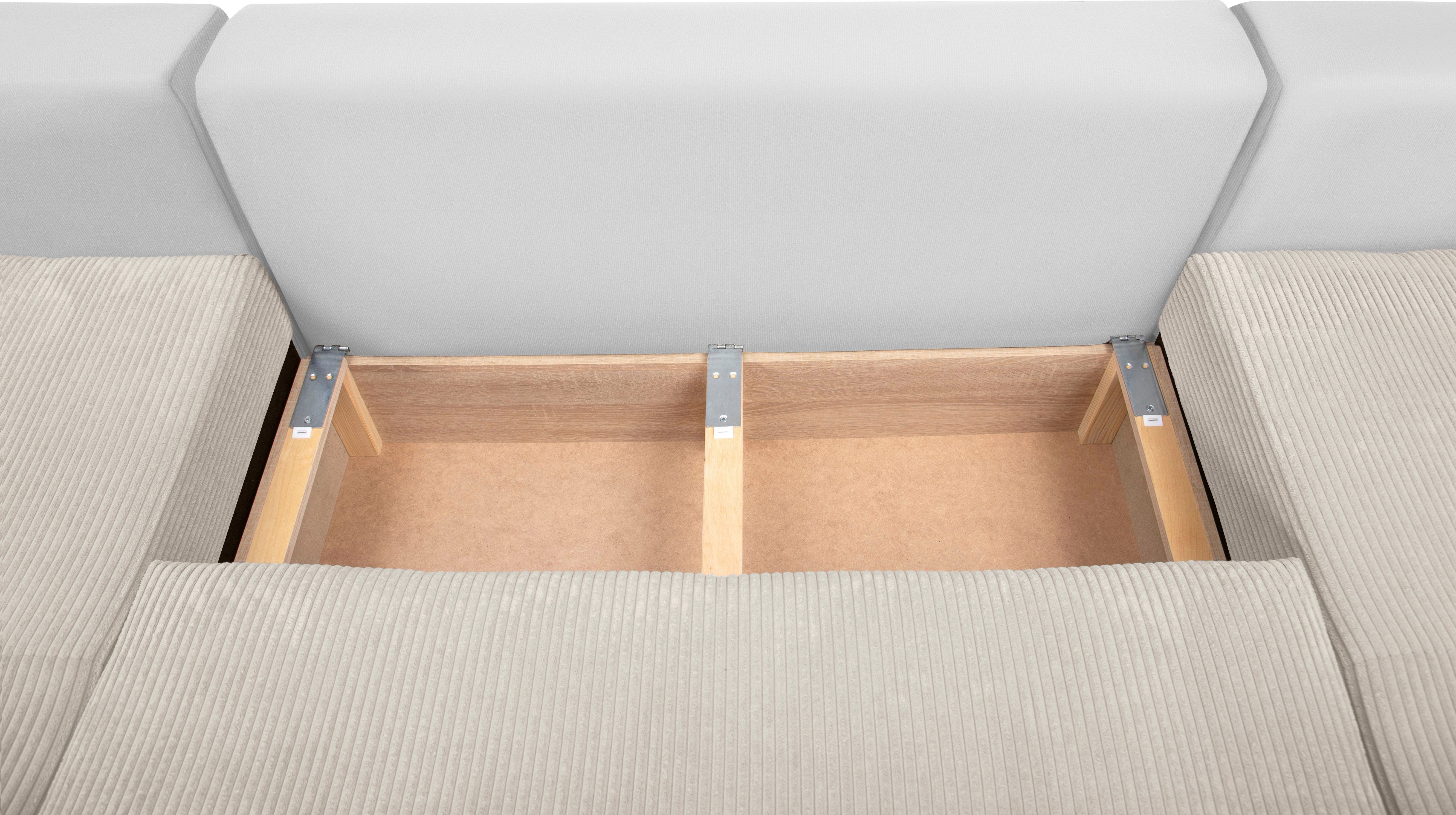COLLECTION AB Zithoek XL-Josy U-vorm, breedte 313 cm, cord-/mix incl. bedfunctie, bedlade, met 4 gelijk grote rugkussens