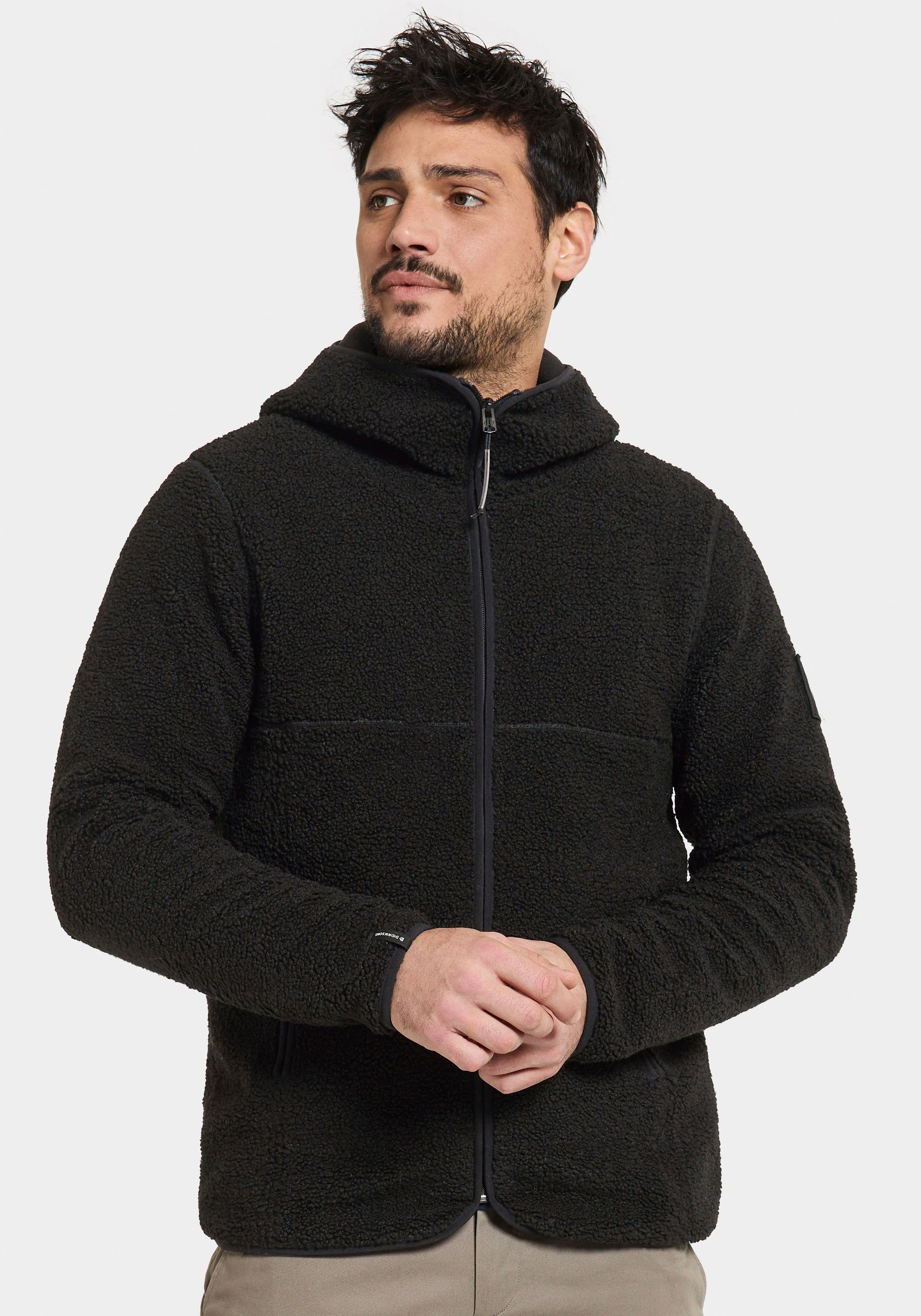 Didriksons Gezellige Pile Jas met Capuchon Black Heren