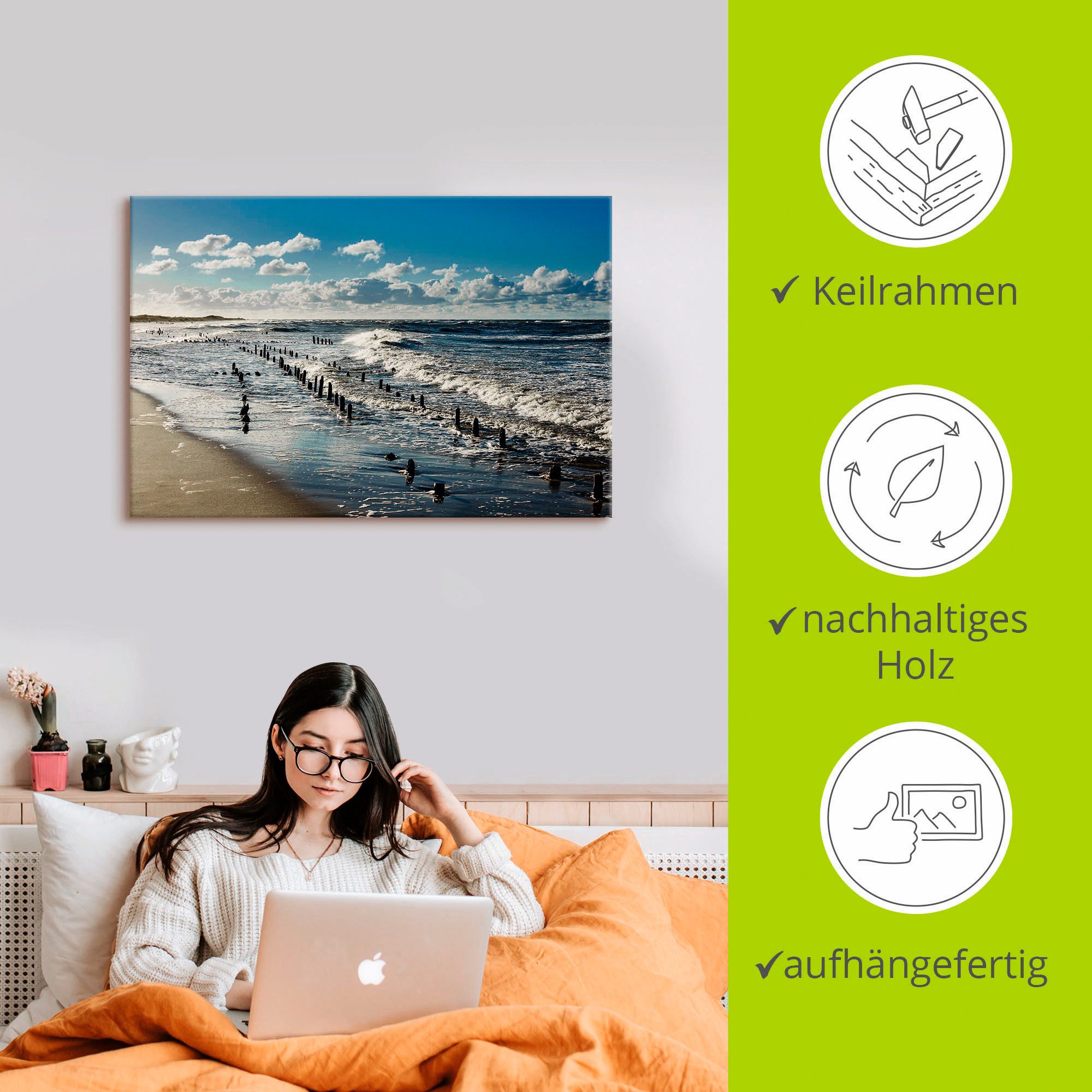Artland Artprint Aan de kust van de Oostzee als artprint van aluminium, artprint voor buiten, artprint op linnen in verschillende maten