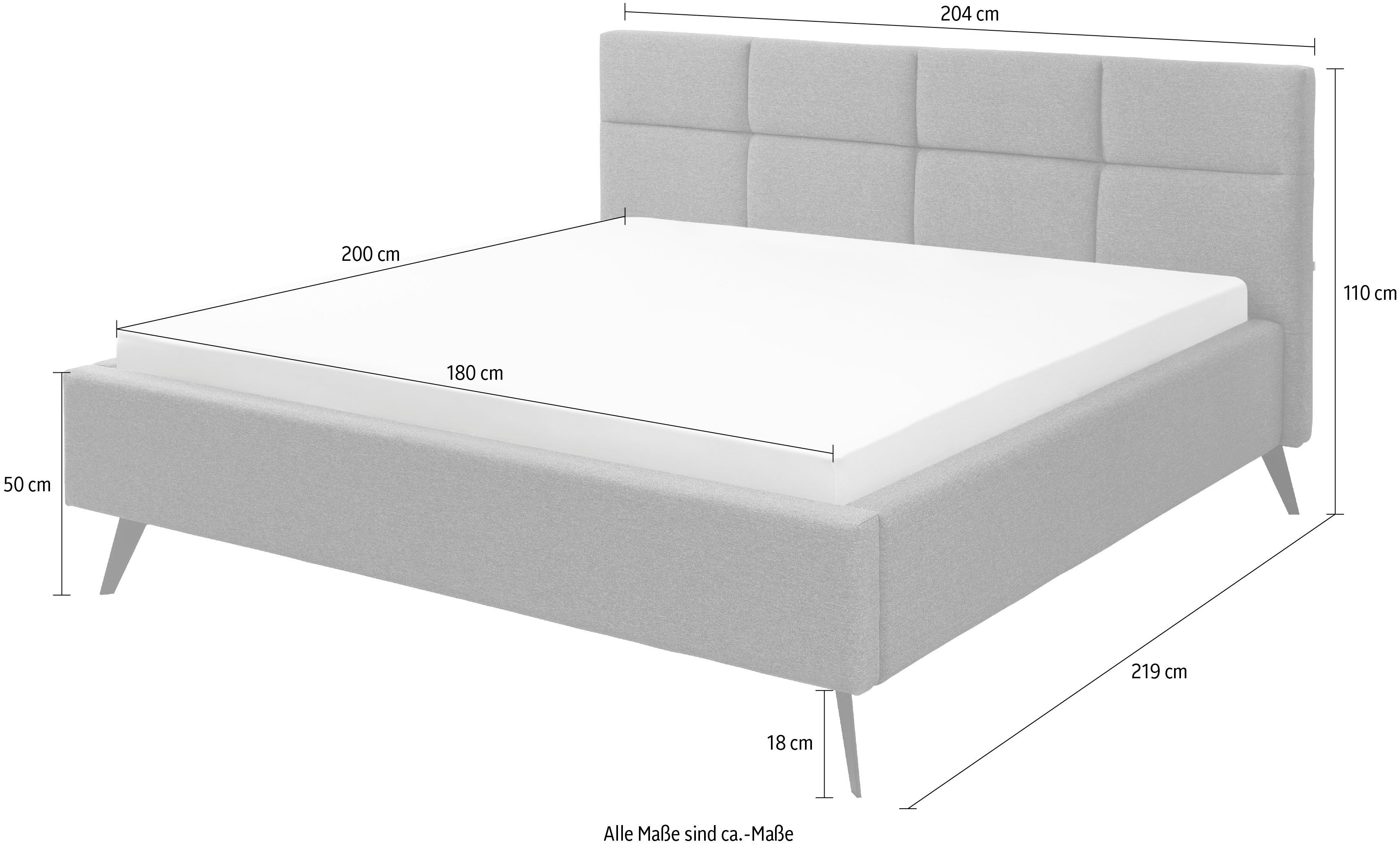 set one by Musterring Gestoffeerd bed Cary naar keuze met matras en lattenbodem, zwarte metalen poten