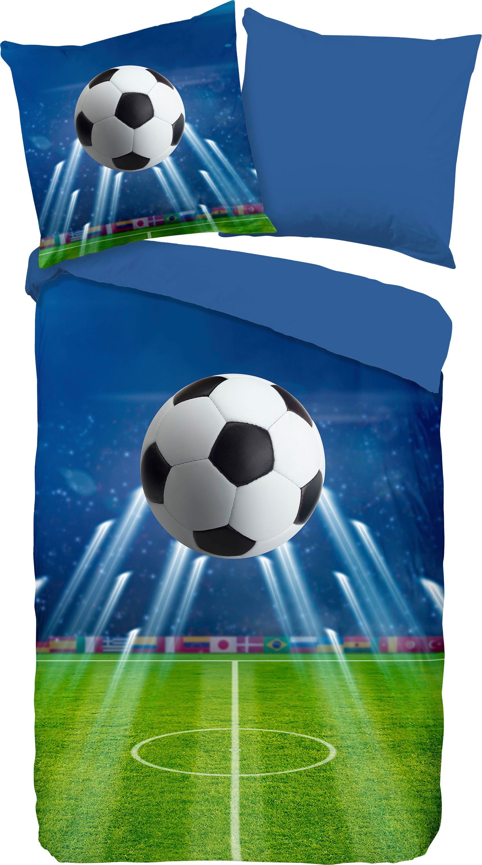 good morning Kinderovertrekset Goal Katoen, 135x200, Rits, Omkeerbaar, Kind, Jongens, Voetbal (2-delig)