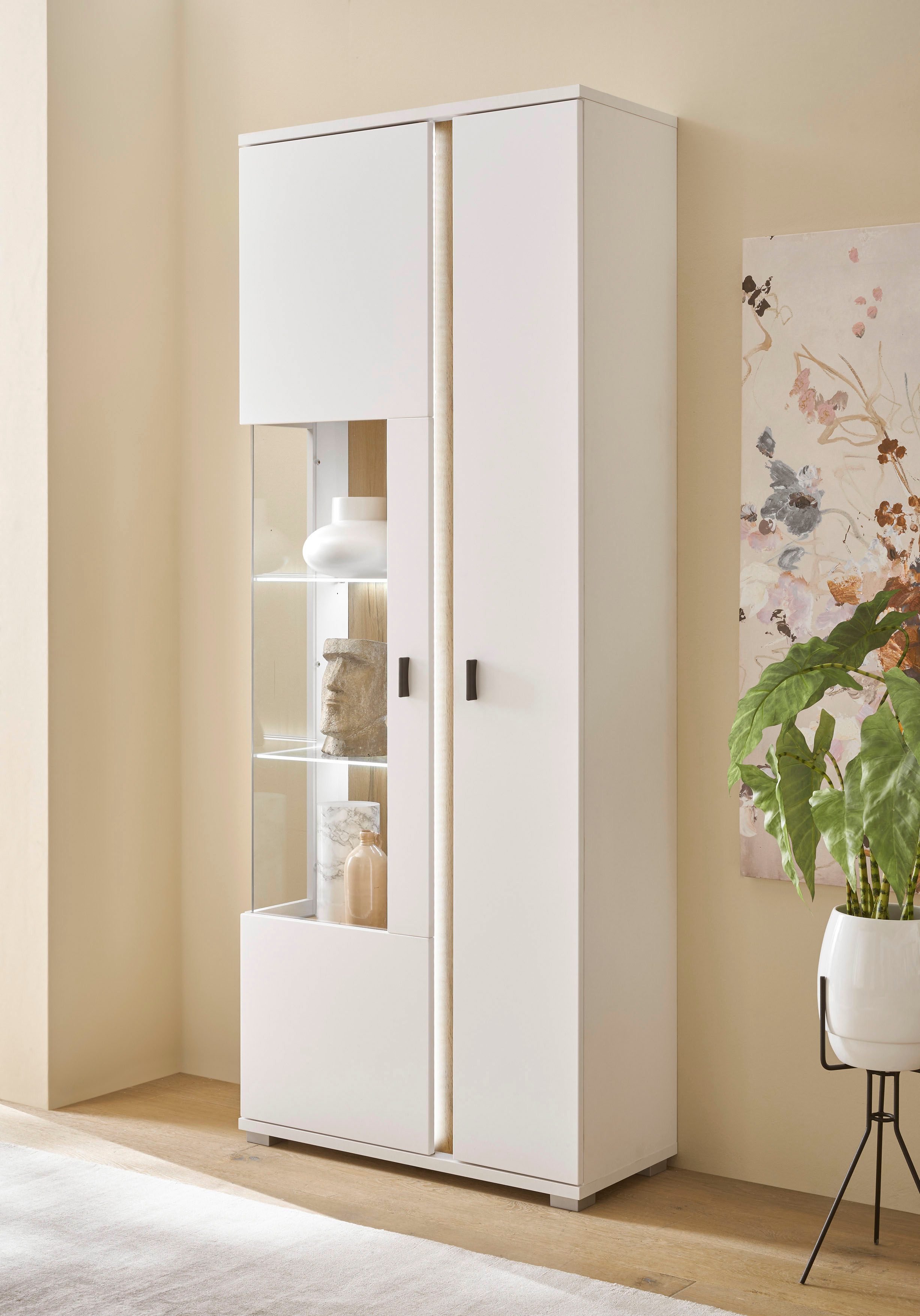 INOSIGN Vitrinekast LONG ISLAND, opberghangkast in moderne trendkleur, inclusief verticale verlichting, breedte 80 cm (1 stuk) vitrinekasten wit