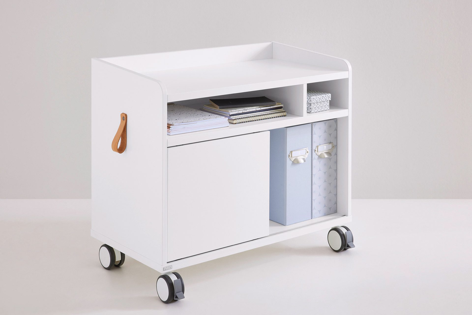 PAIDI Kinderwelten Container Rollcaddy S met schuifdeur en 2 vergrendelbare wielen bureaukasten wit