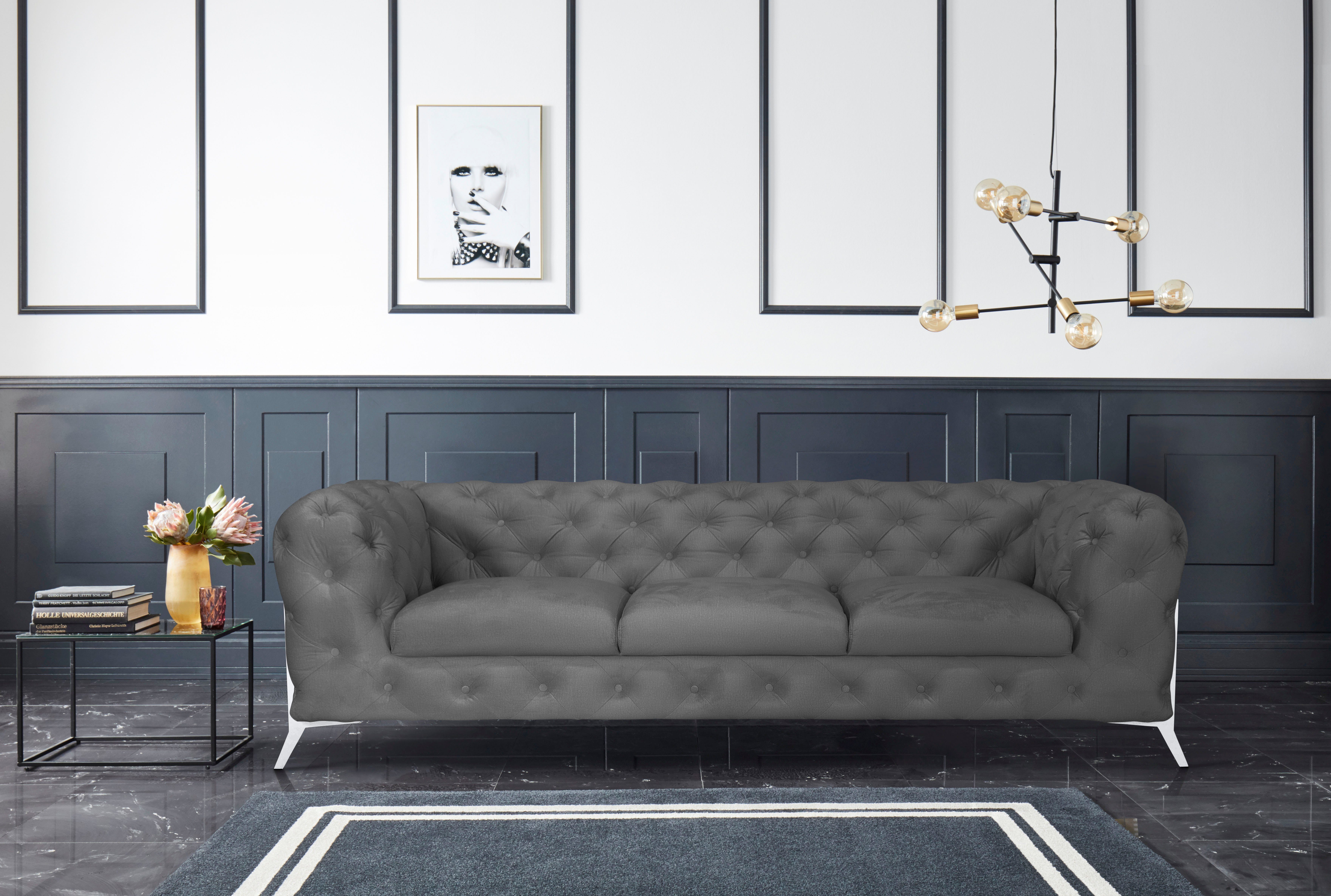 Leonique Chesterfield-bank Amaury luxueuze capitonnage, moderne chesterfield look, kleur van de poten ter keuze