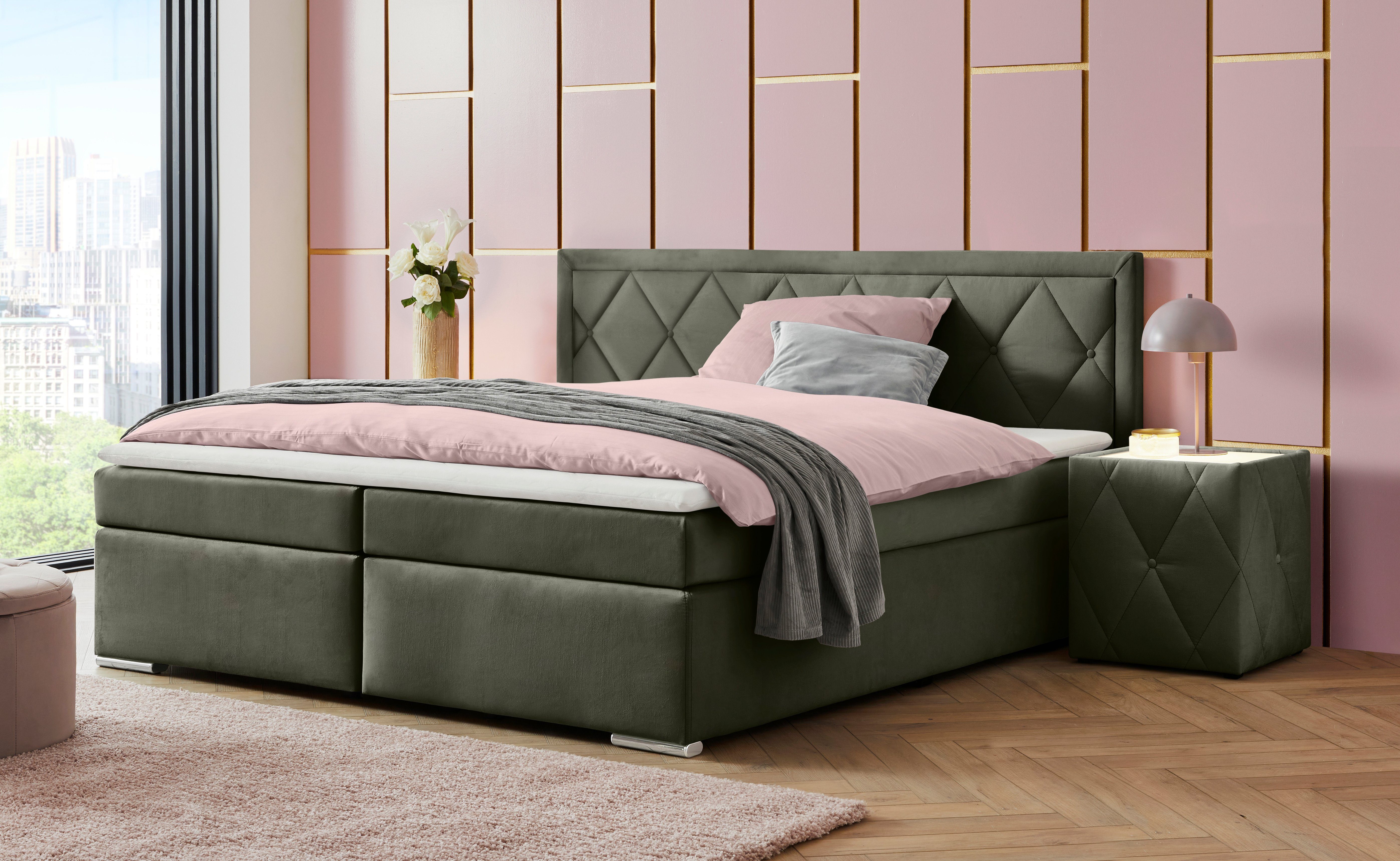 Leonique Boxspring Alfie, bestseller, optioneel met bedlade met capitonnage in het hoofdbord, h2, h3 en h4 ter keuze