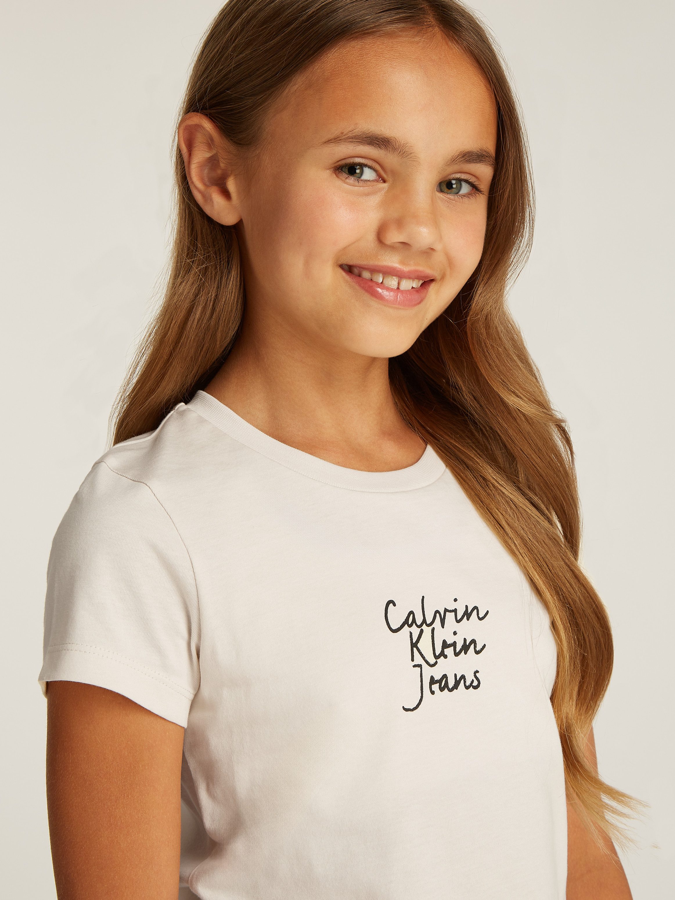 Calvin Klein Shirt met ronde hals HANDWRITING LOGO SS SLIM T-SHIRT voor kinderen tot 16 jaar met logo-opdruk