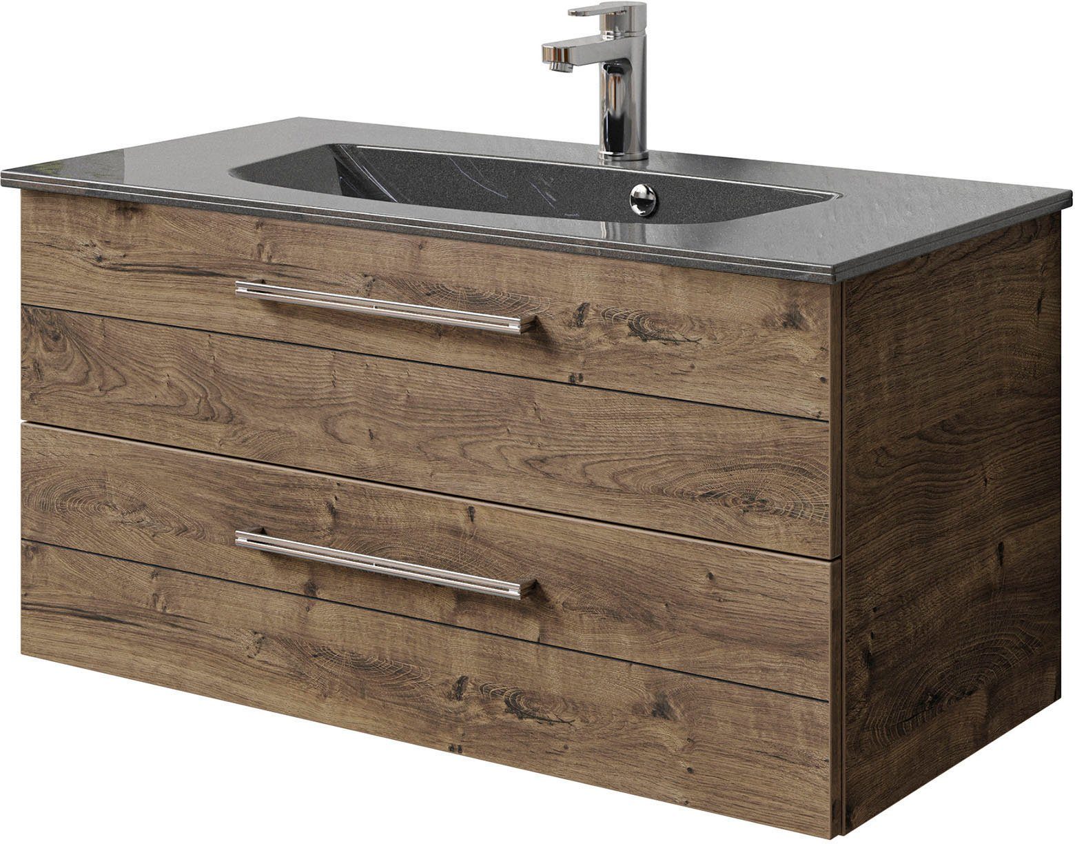 Saphir Wastafelonderkast Serie 6025 Mineralmarmor-Waschtisch mit Unterschrank, 97 cm breit (2-delig)