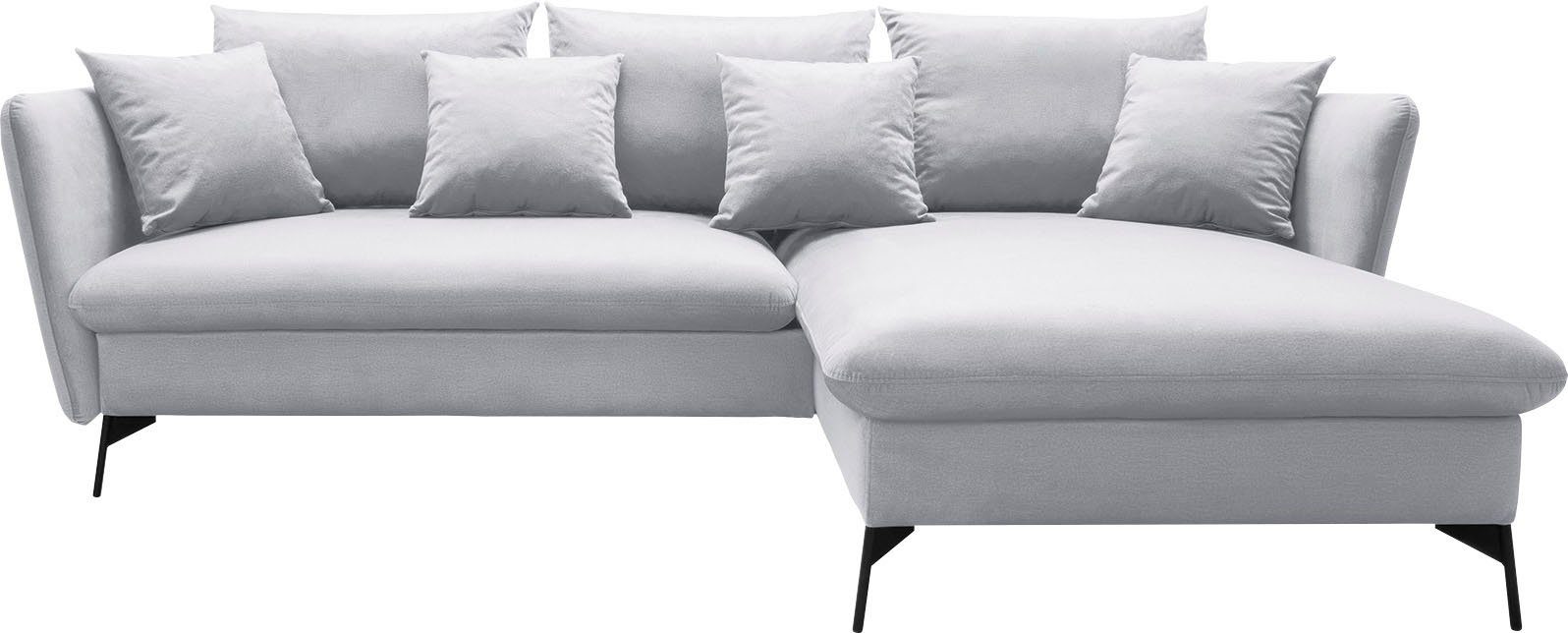 andas Hoekbank LIVORNO,258 cm, L-model, Slaapfunctie en bedlade (139/224 cm), fluweel, structuur, geweven stof grijs, hoekbanken, Lange ottomane