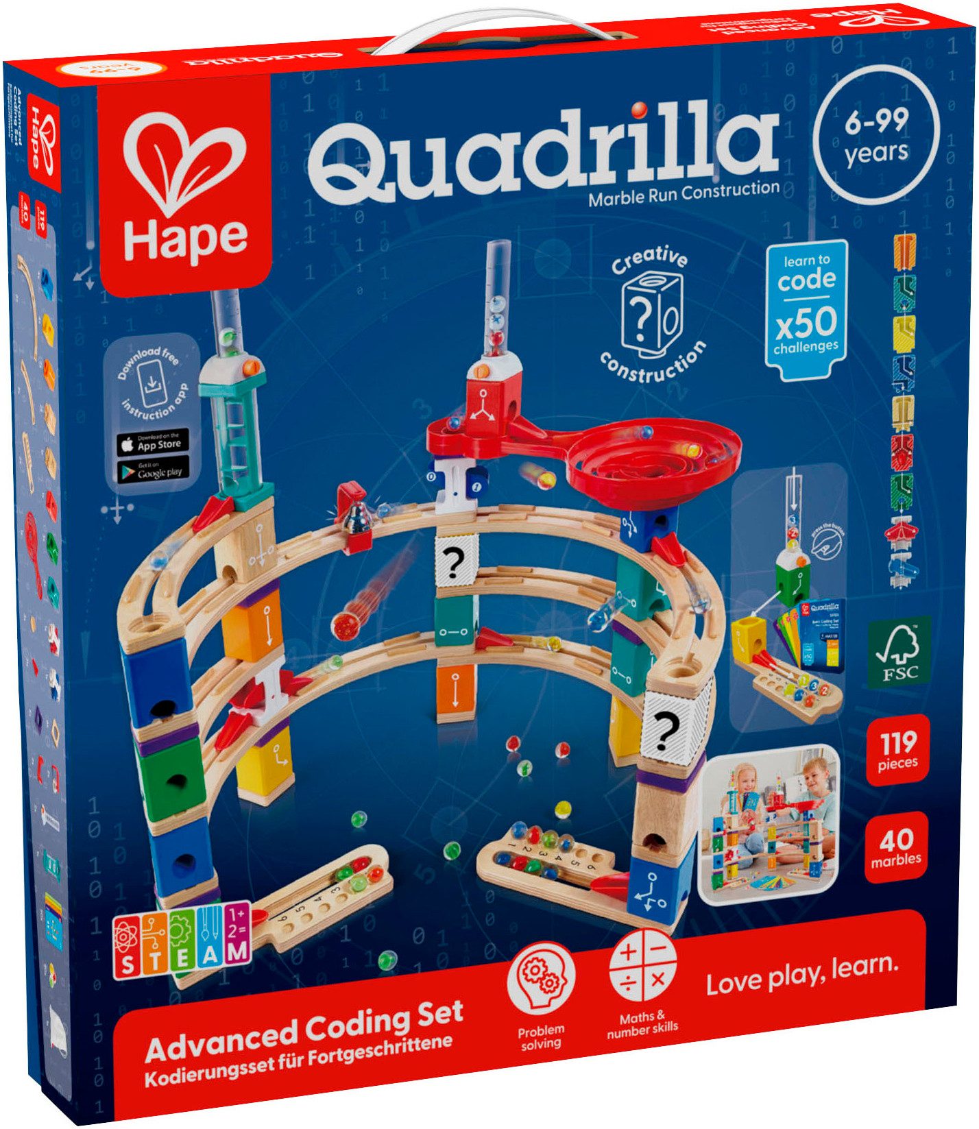 Hape Knikkerbaan Quadrilla coderingsset voor gevorderden (119-delig)