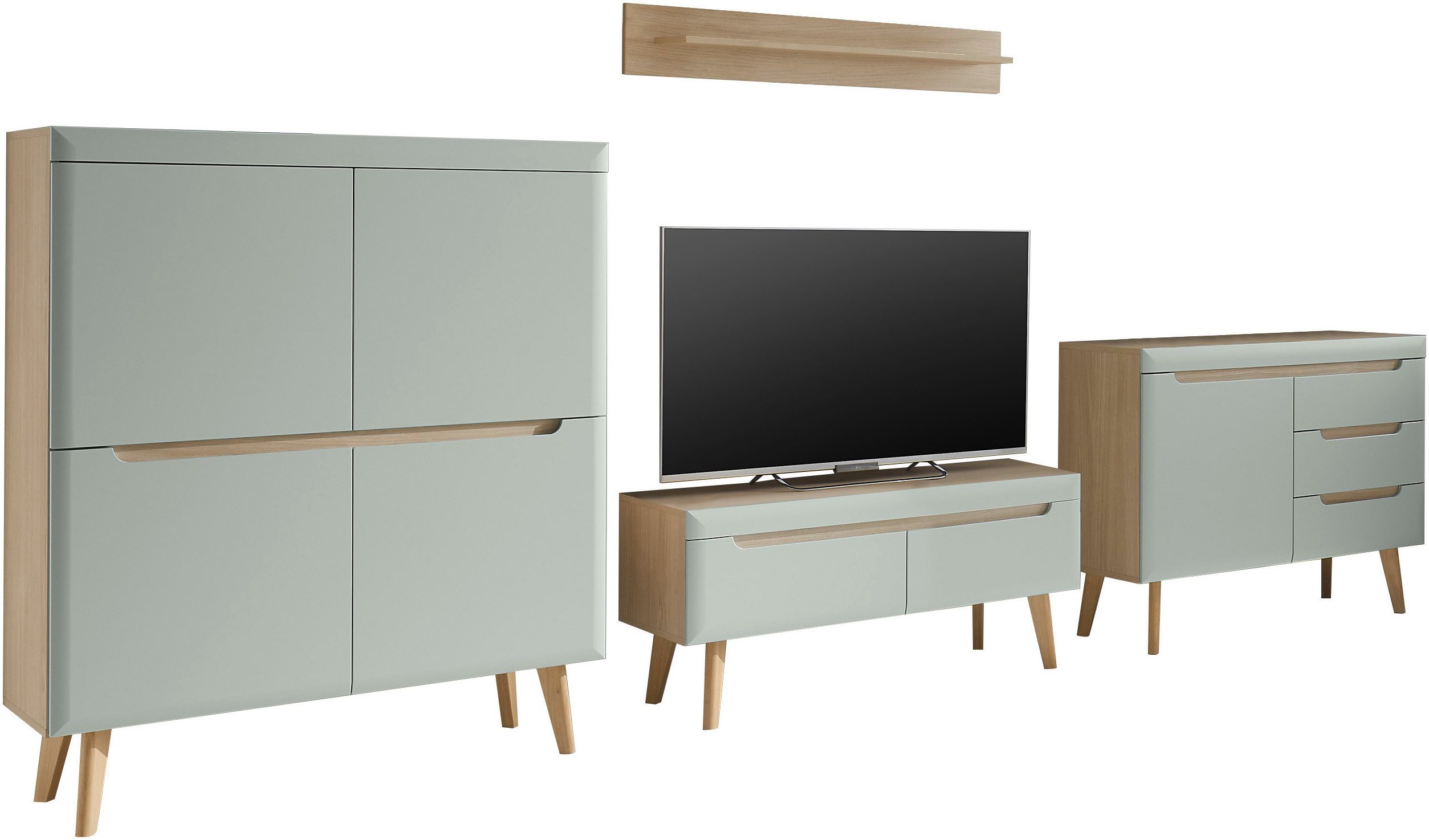 INOSIGN Wandmeubel Torge, wandmeubel, kastwand, mediawand, woonkamer-set bevat lowboard, sideboard, highboard + wandplank, 361 cm breed (4-delig)