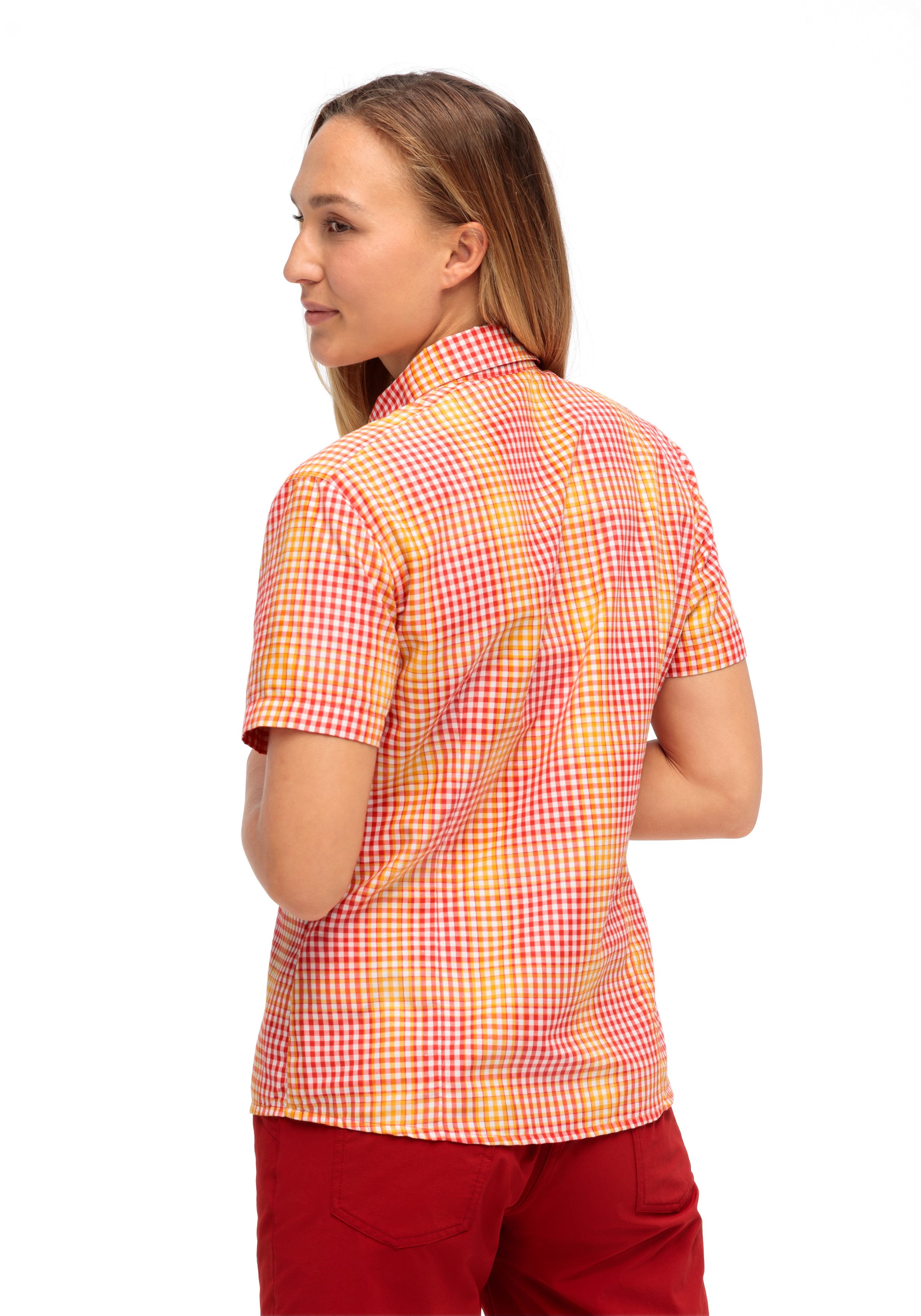 Maier Sports Functionele blouse Philina Geruite blouse met korte mouwen voor wandelen, reizen en vrije tijd