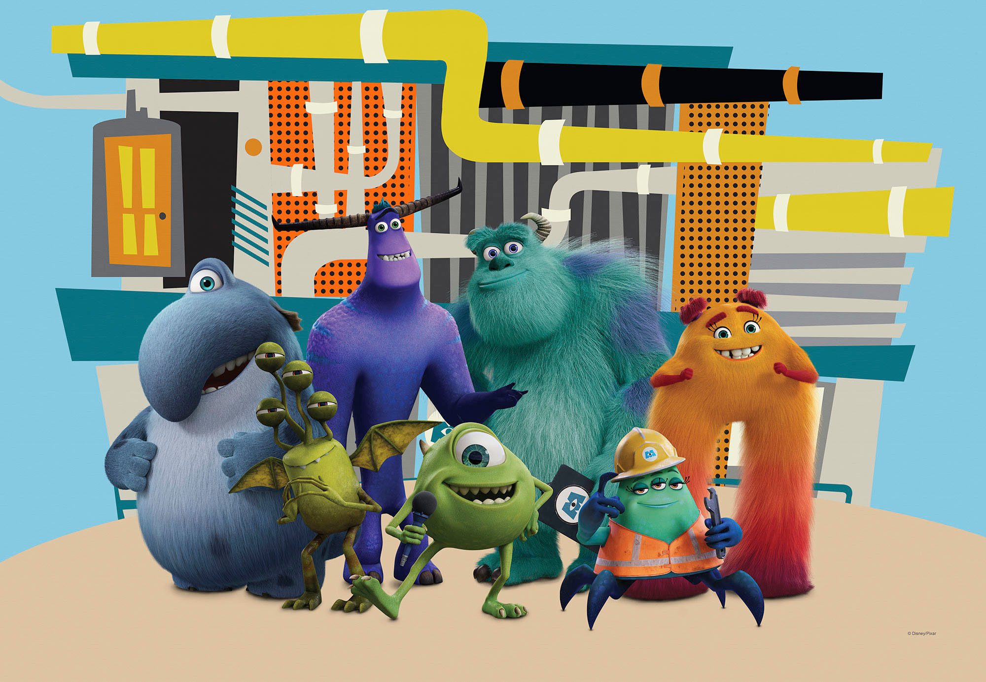 Komar Artprint op linnen Monsters at Work - Afmeting 40 x 60 cm Canvasdoek met echt houten frame, kinderkamer (1 stuk)